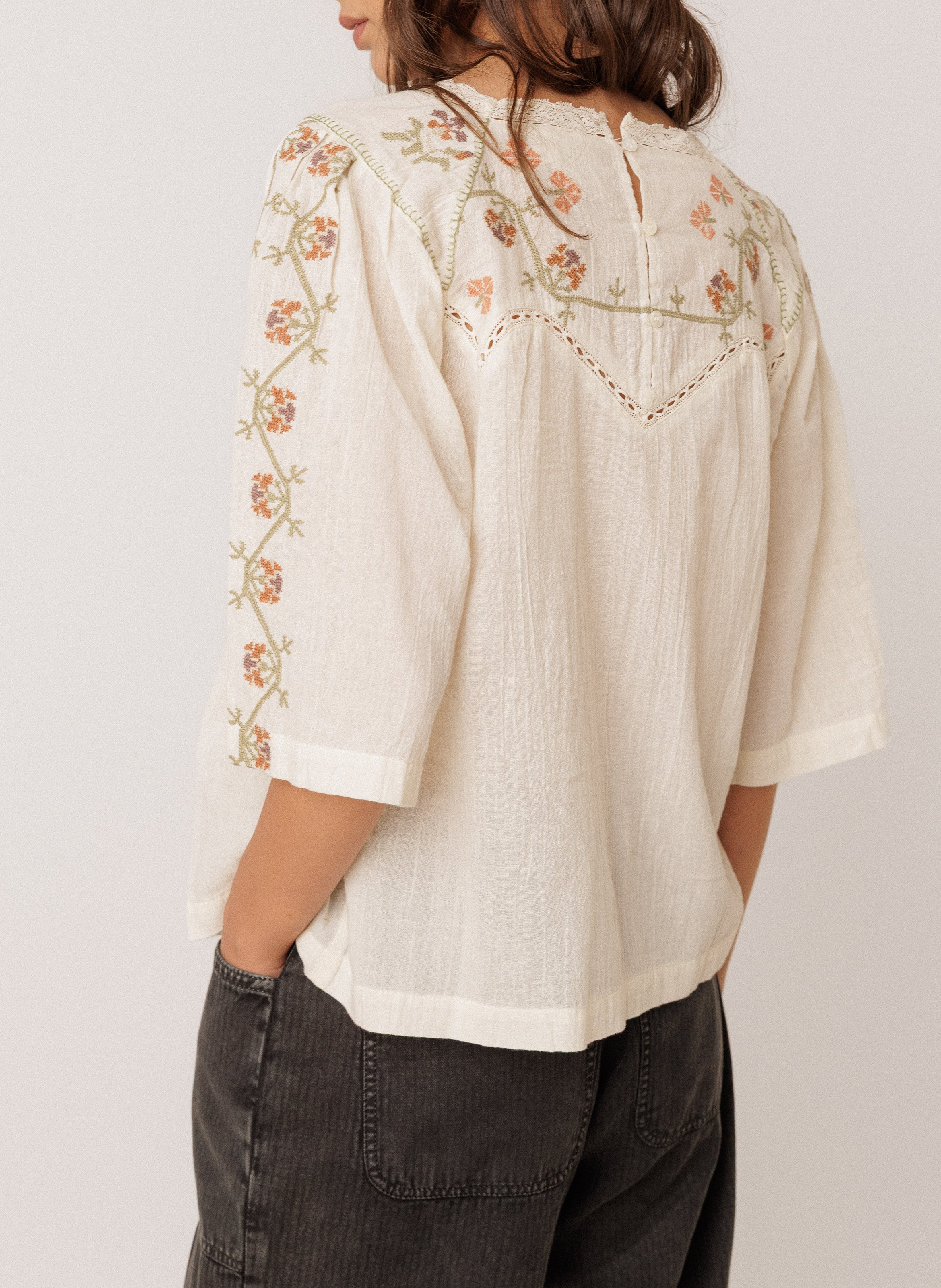 Blouse col rond en coton bio | Beige INDI & COLD Femme