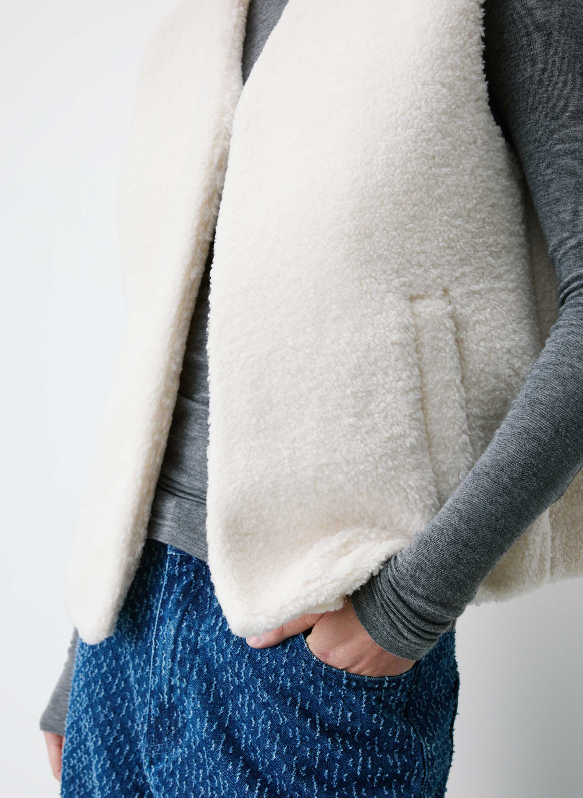 Veste sans manches en shearling synthétique GRACE ET MILA Blanc