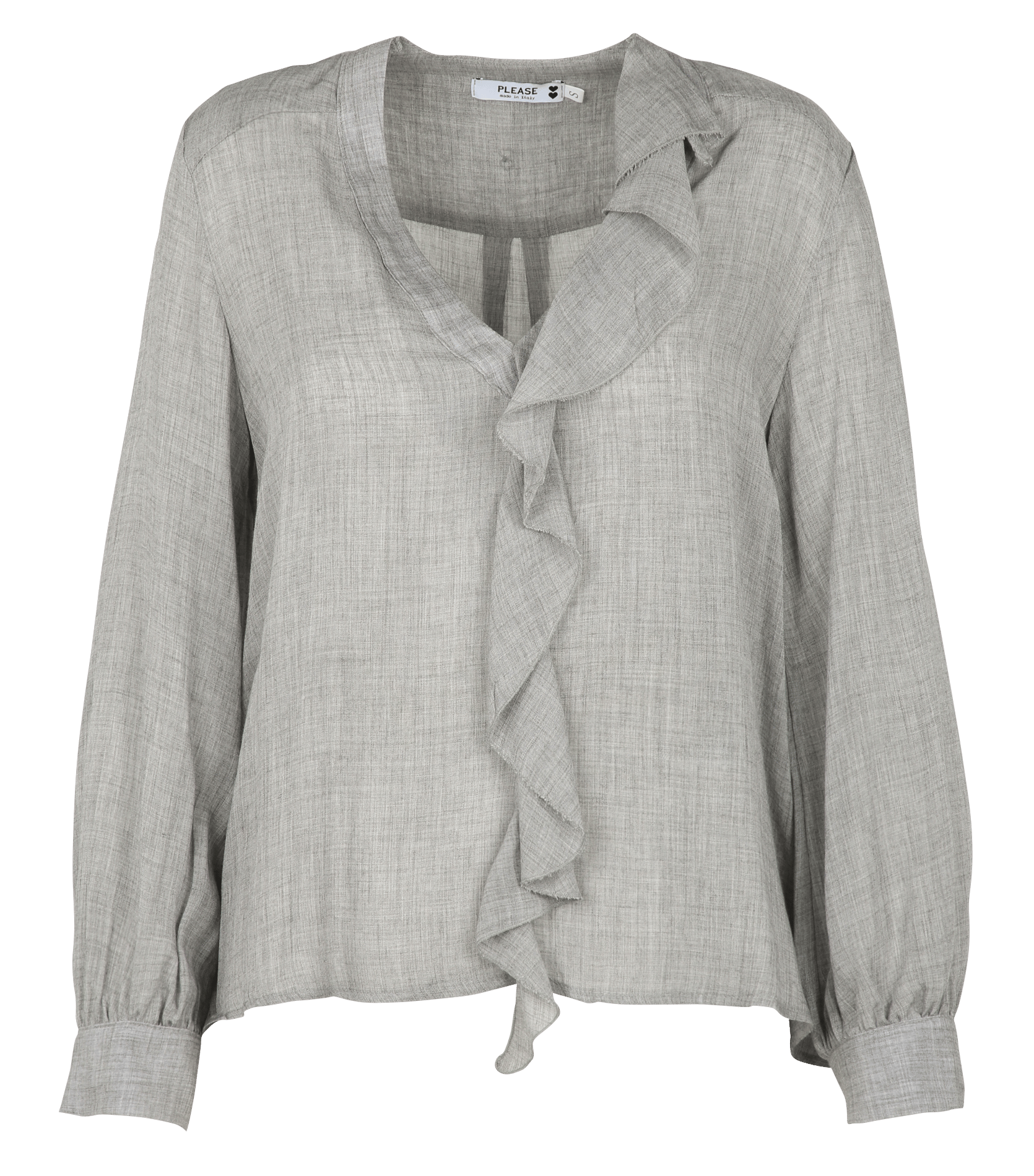 V-neck ruffled solid blouse PLEASE Grey