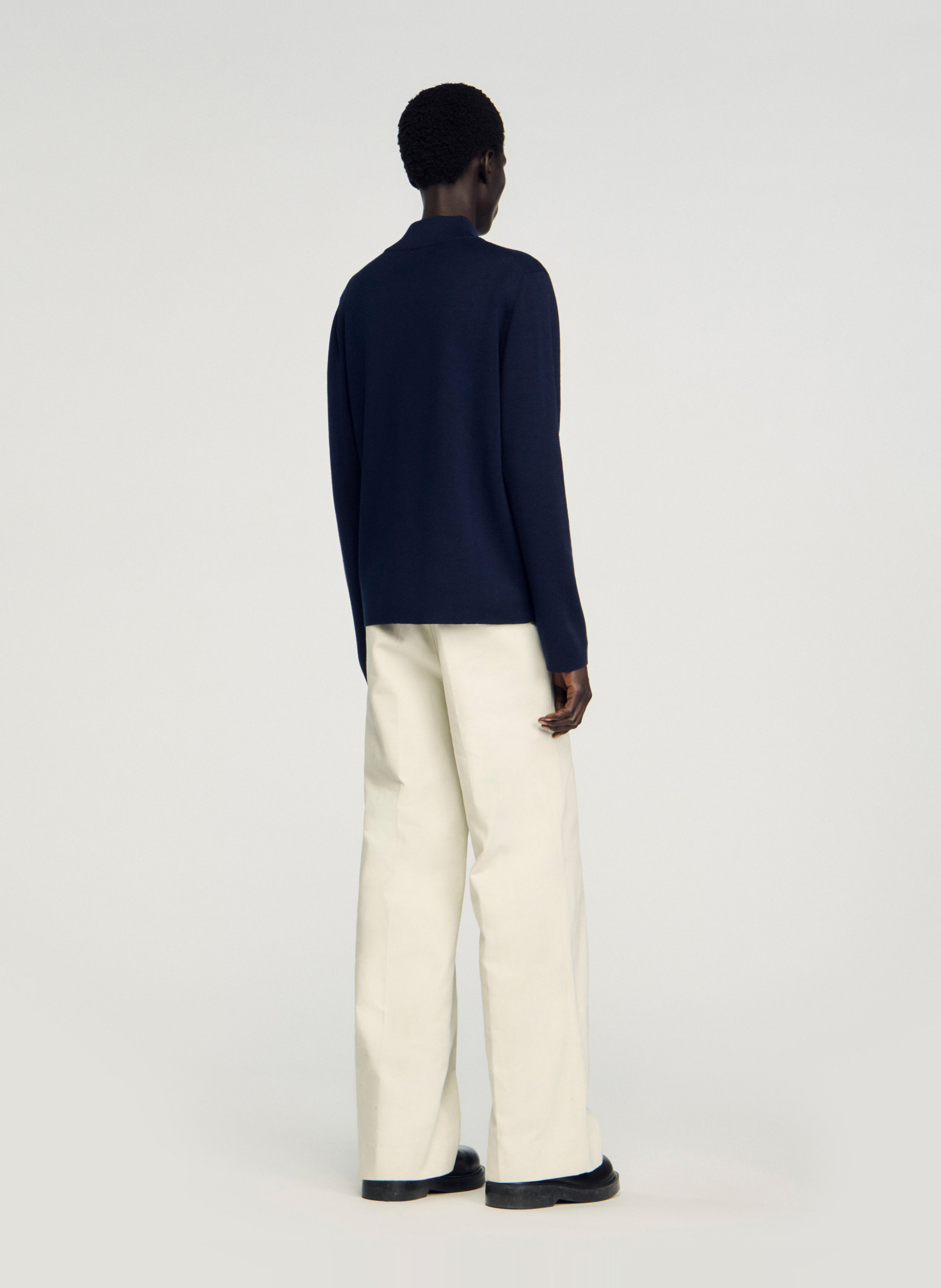 Pull col montant zippé en laine SANDRO Bleu