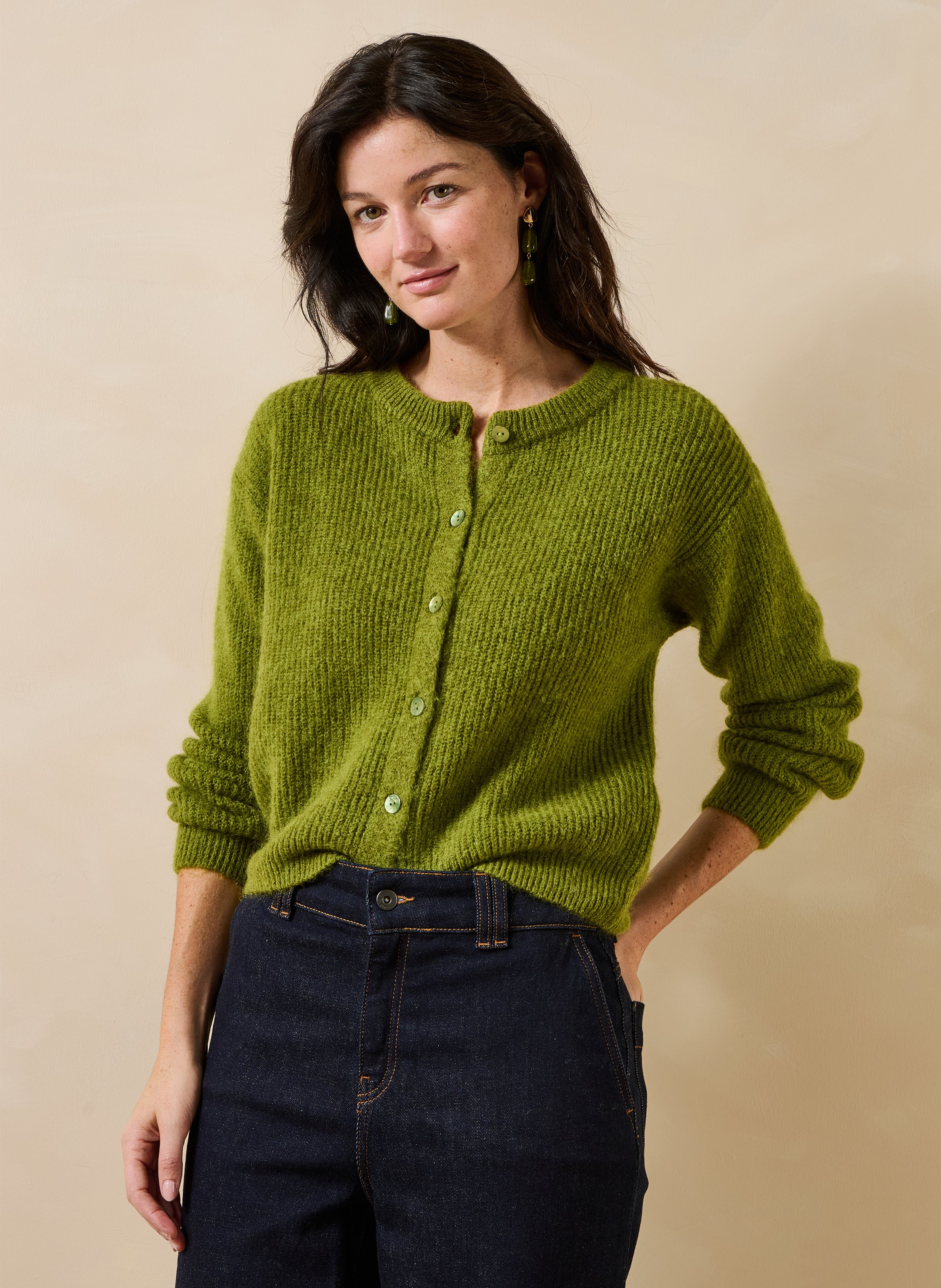 Gilet ample col rond en maille mélangée LA FEE MARABOUTEE