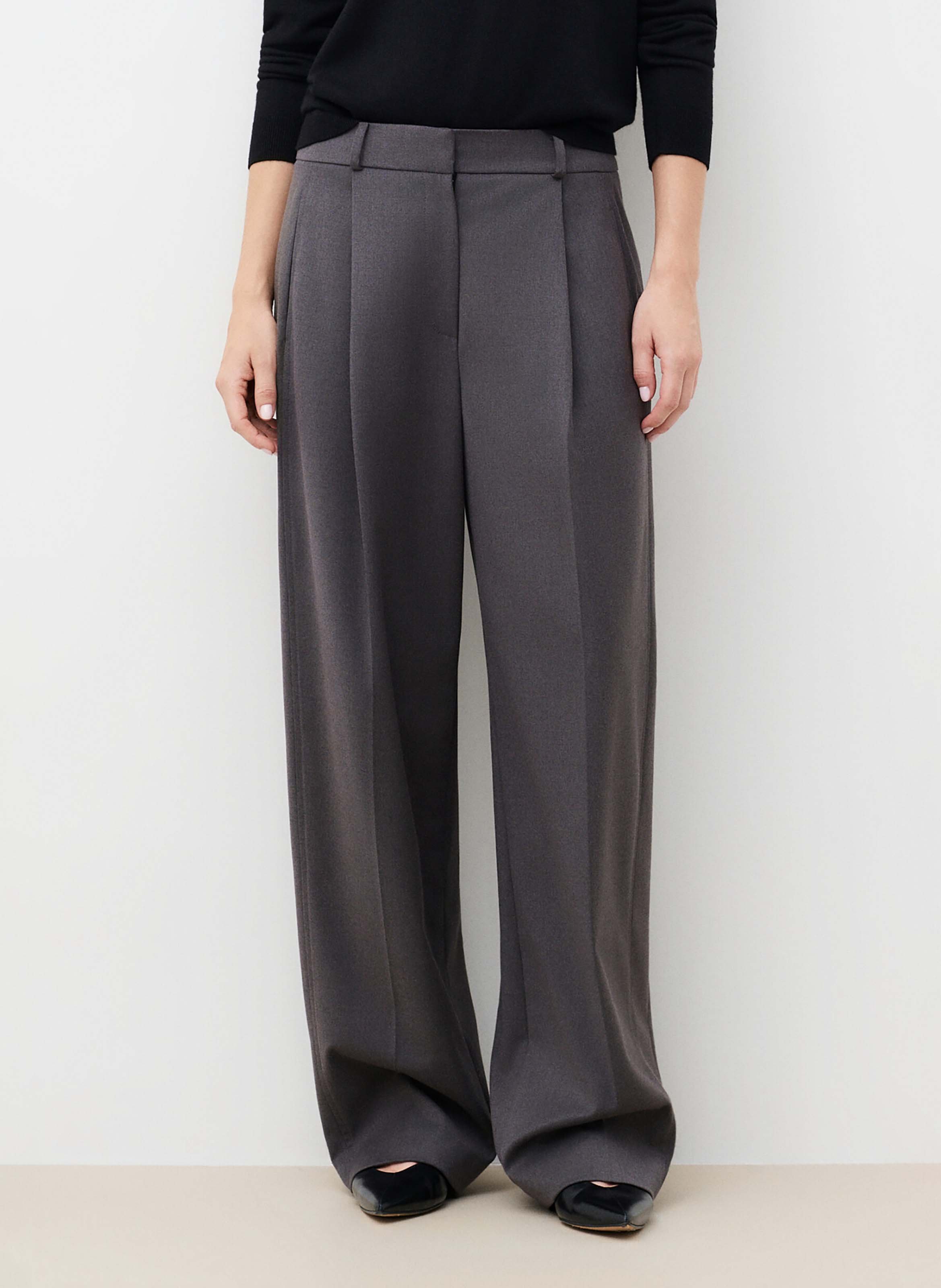 Pantalon droit à plis CAROLL Gris
