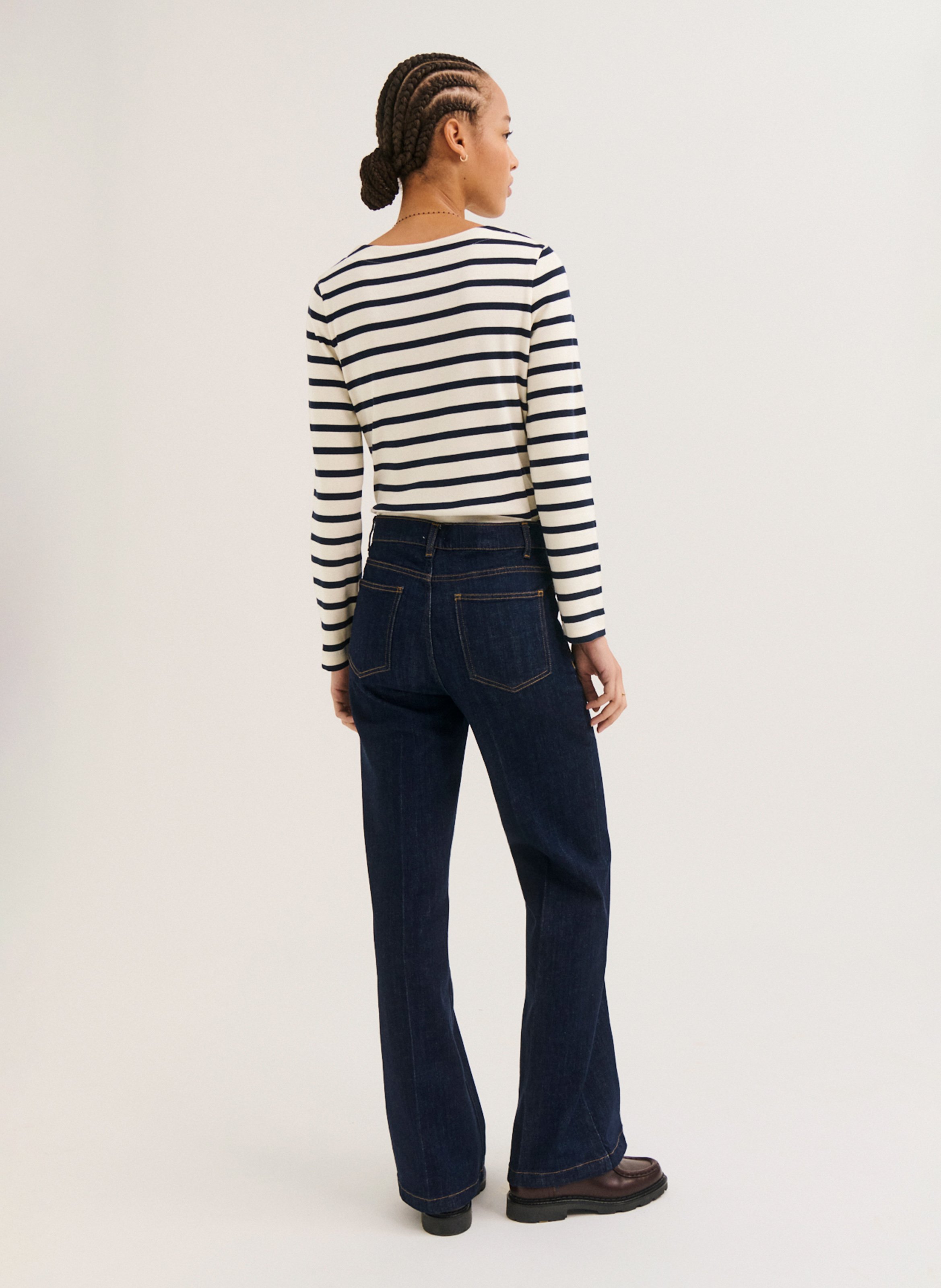 Hoge taille flared jeans in rauw denim PABLO Blauw