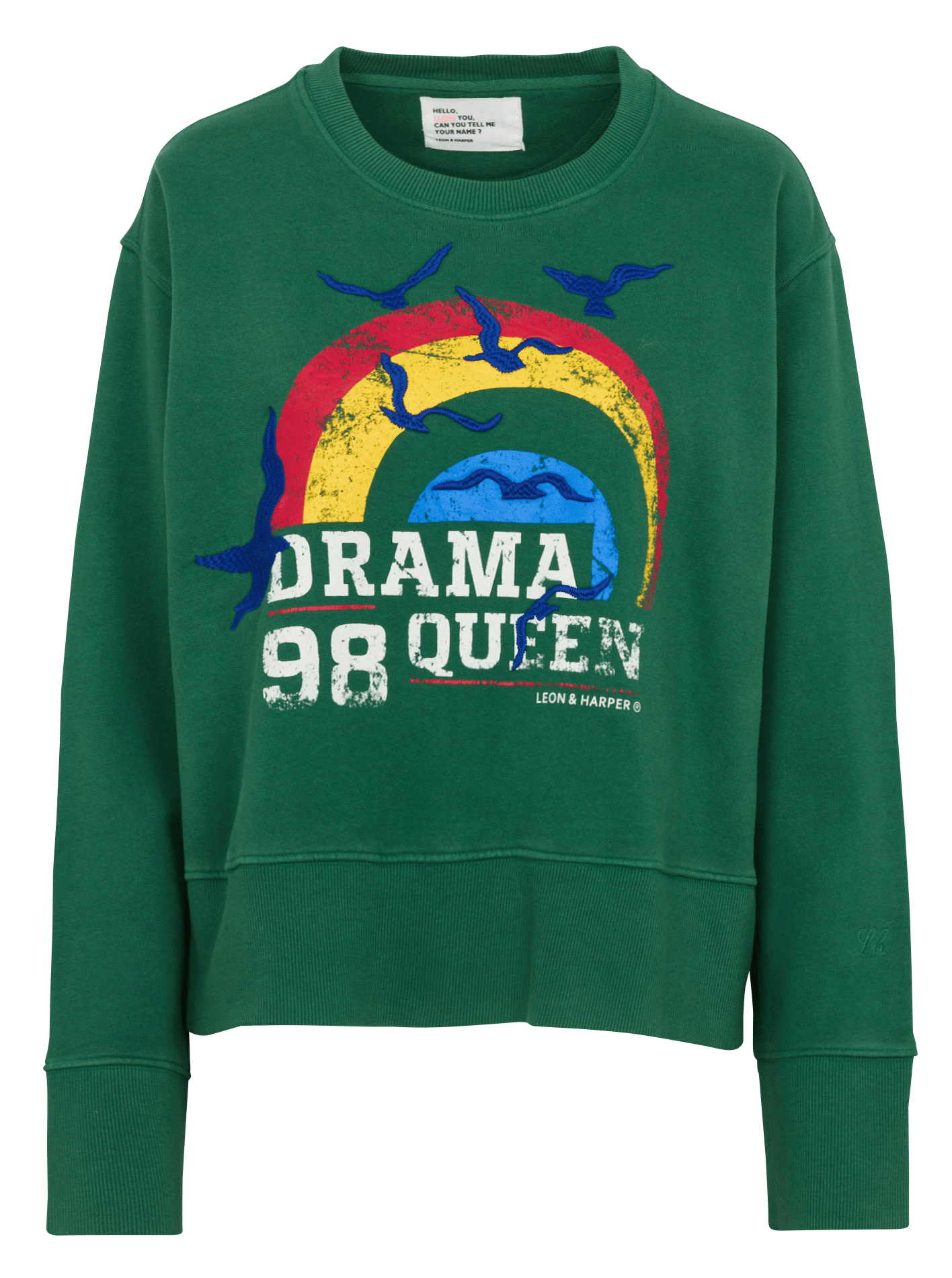 Gerader Rundhalsausschnitt bedruckter Sweater aus Baumwollmischung LEON & HARPER