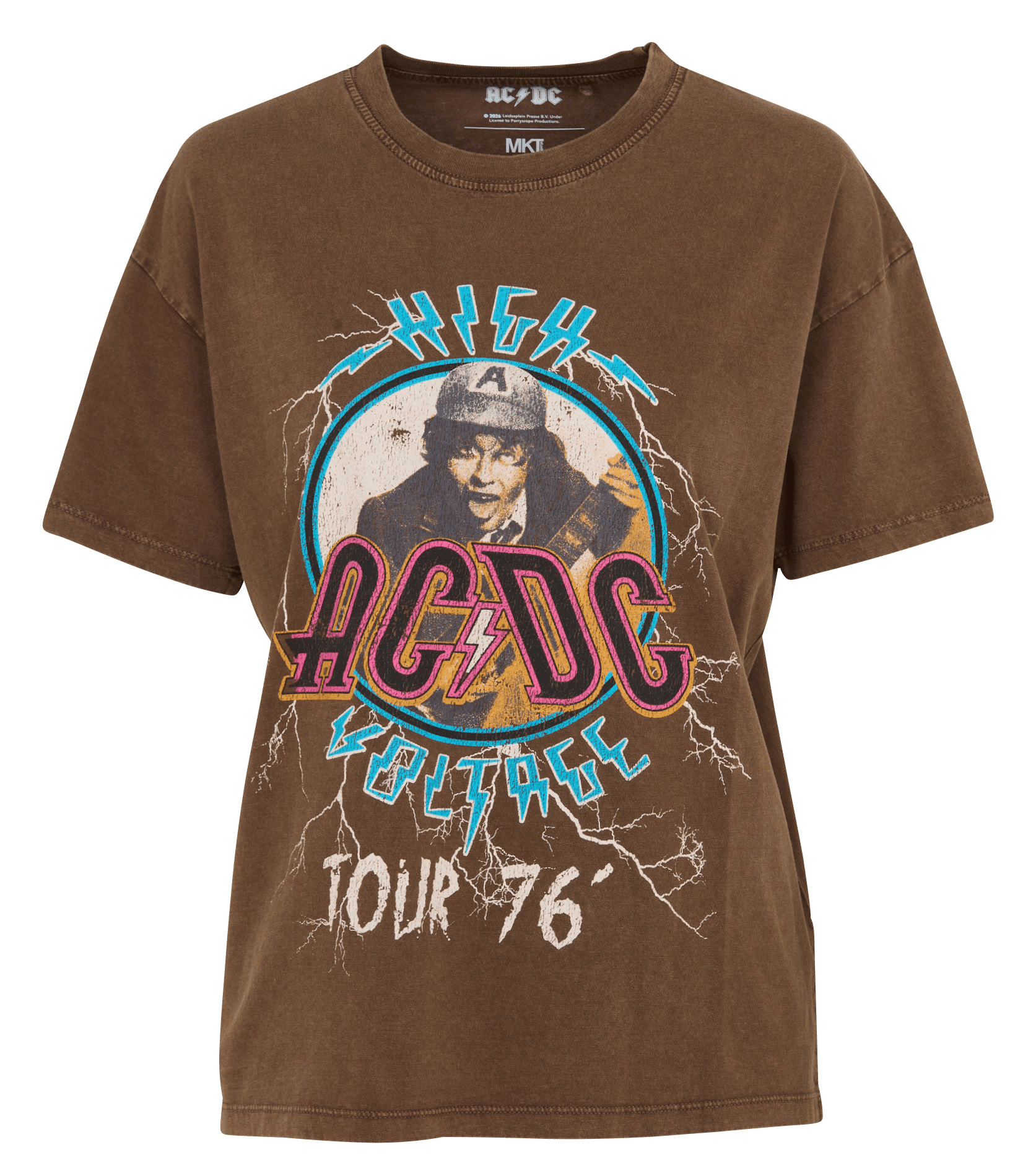 T-shirt droit sérigraphié en coton MKT Marron