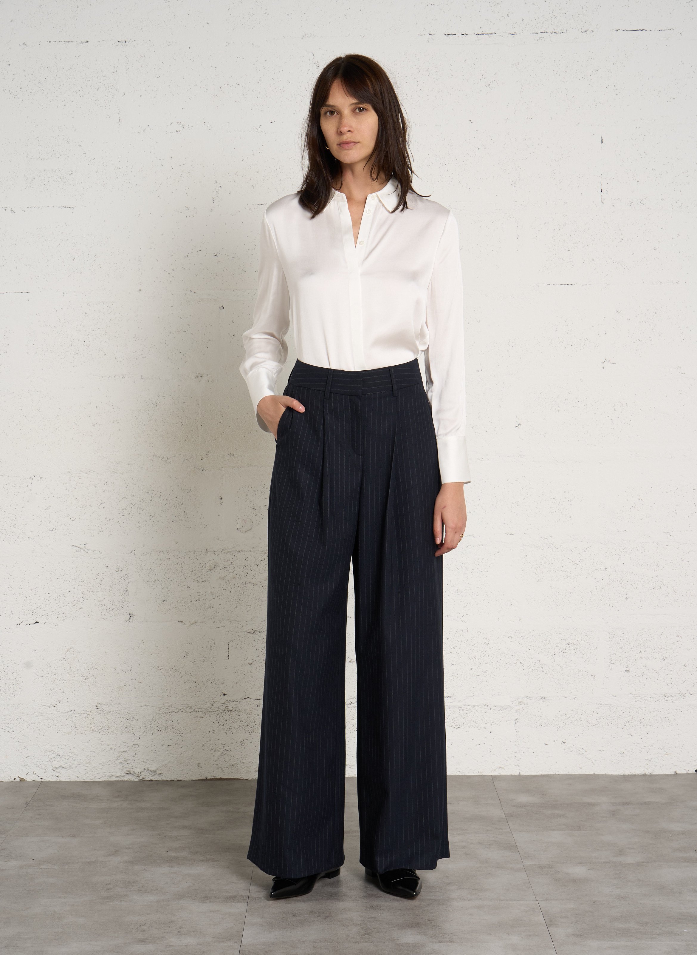 Wijde gestreepte broek met plooien MAISON 123 Blauw