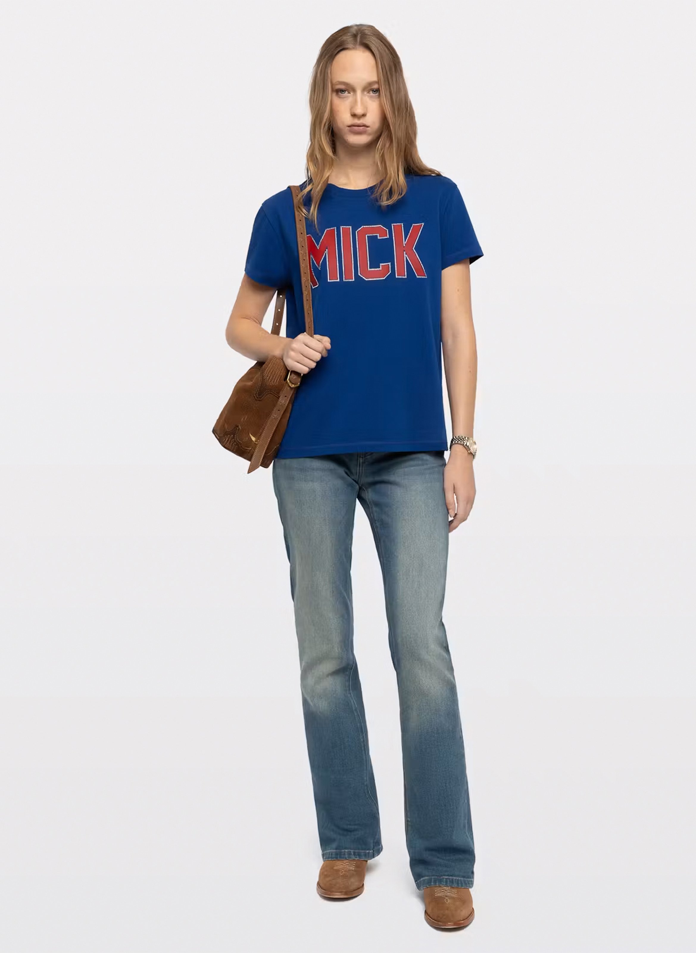 Recht T-shirt met ronde hals en zeefdruk ZADIG&VOLTAIRE Blauw