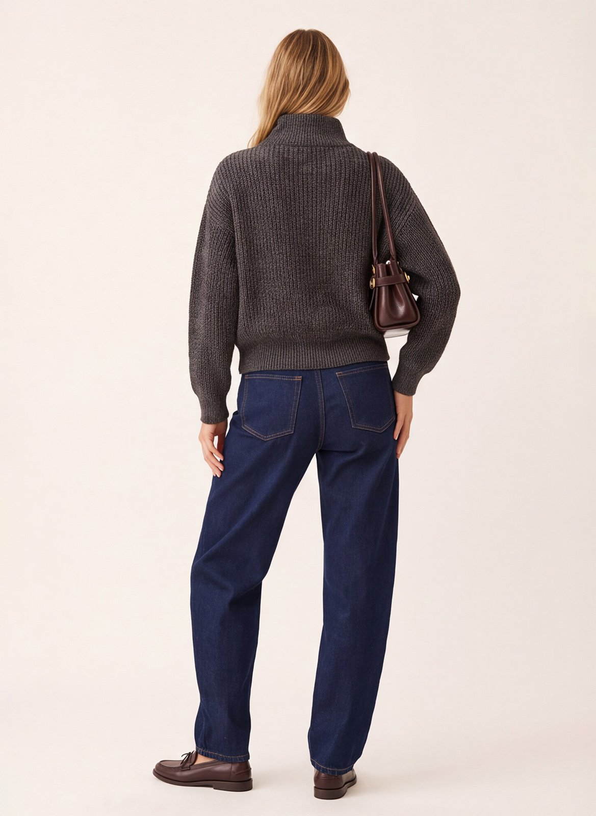 Pull droit col montant zippé en maille | Marron KOOKAI Femme
