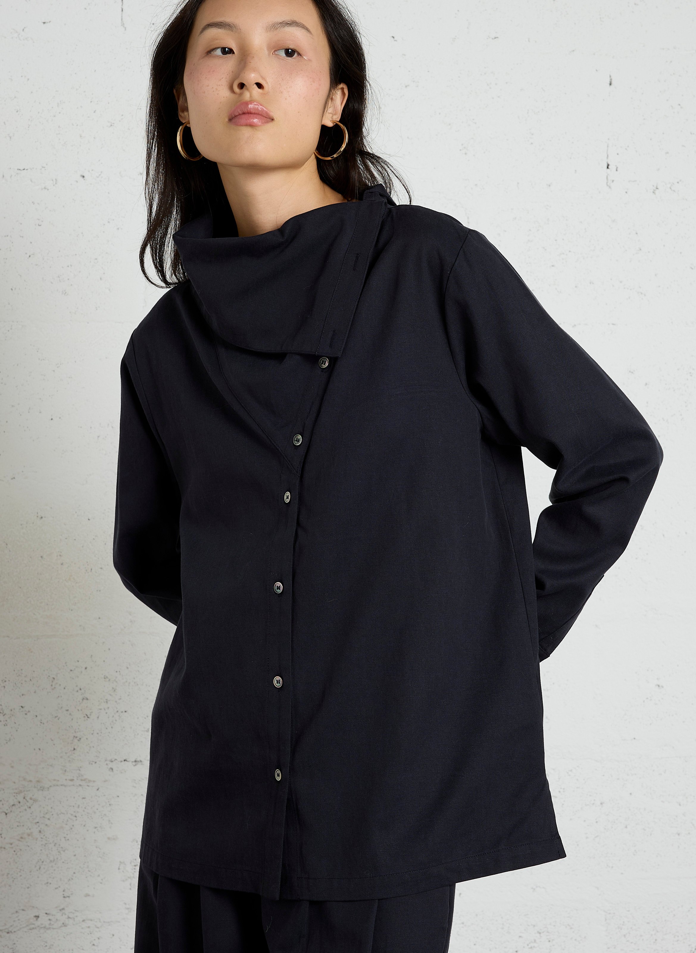 Loose-fitting asymmetrical collar shirt in blended cotton RUE DE TOKYO Blue