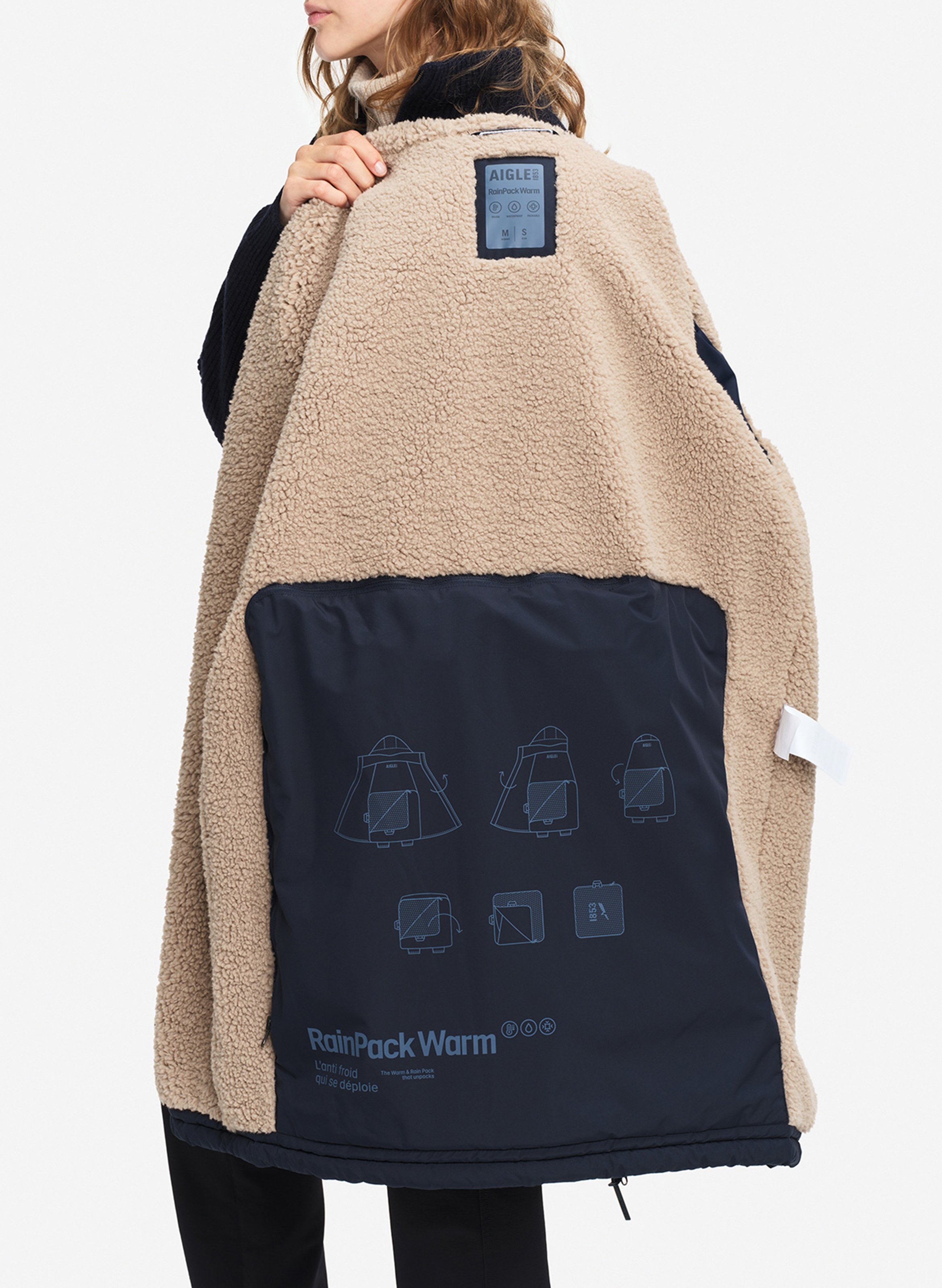 Parka droite mi-longue à capuche unie AIGLE Bleu