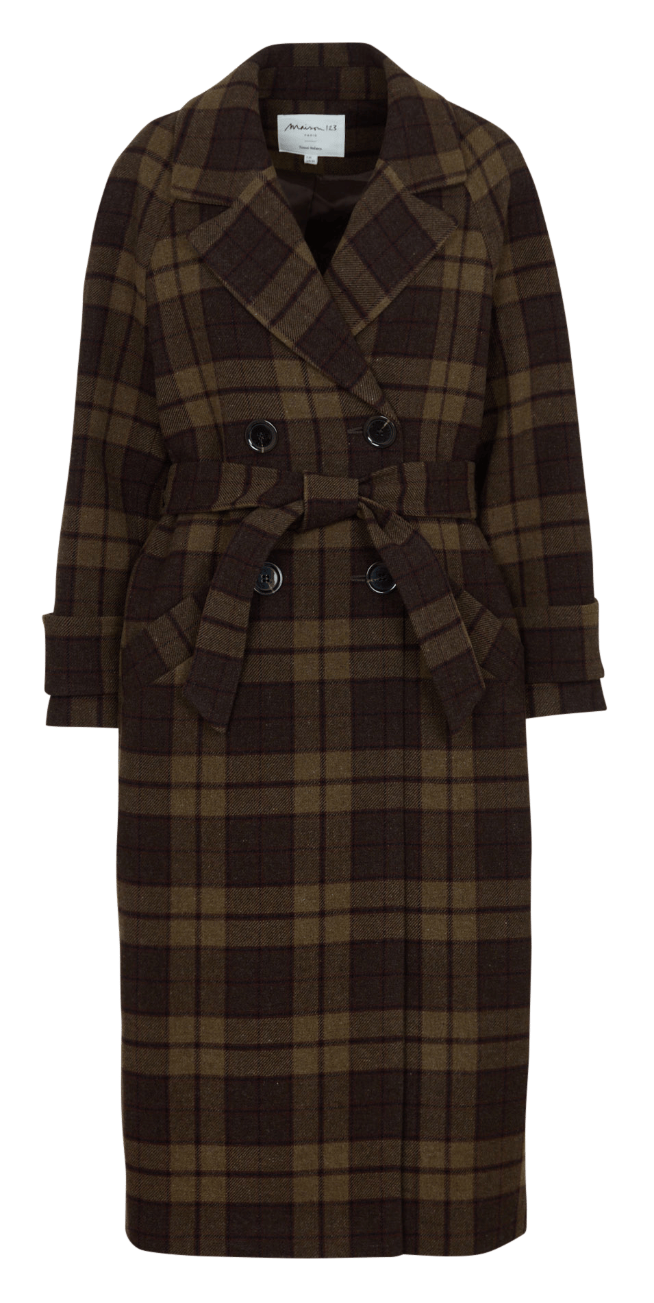 Manteau long ceinturé en laine mélangée MAISON 123 Vert