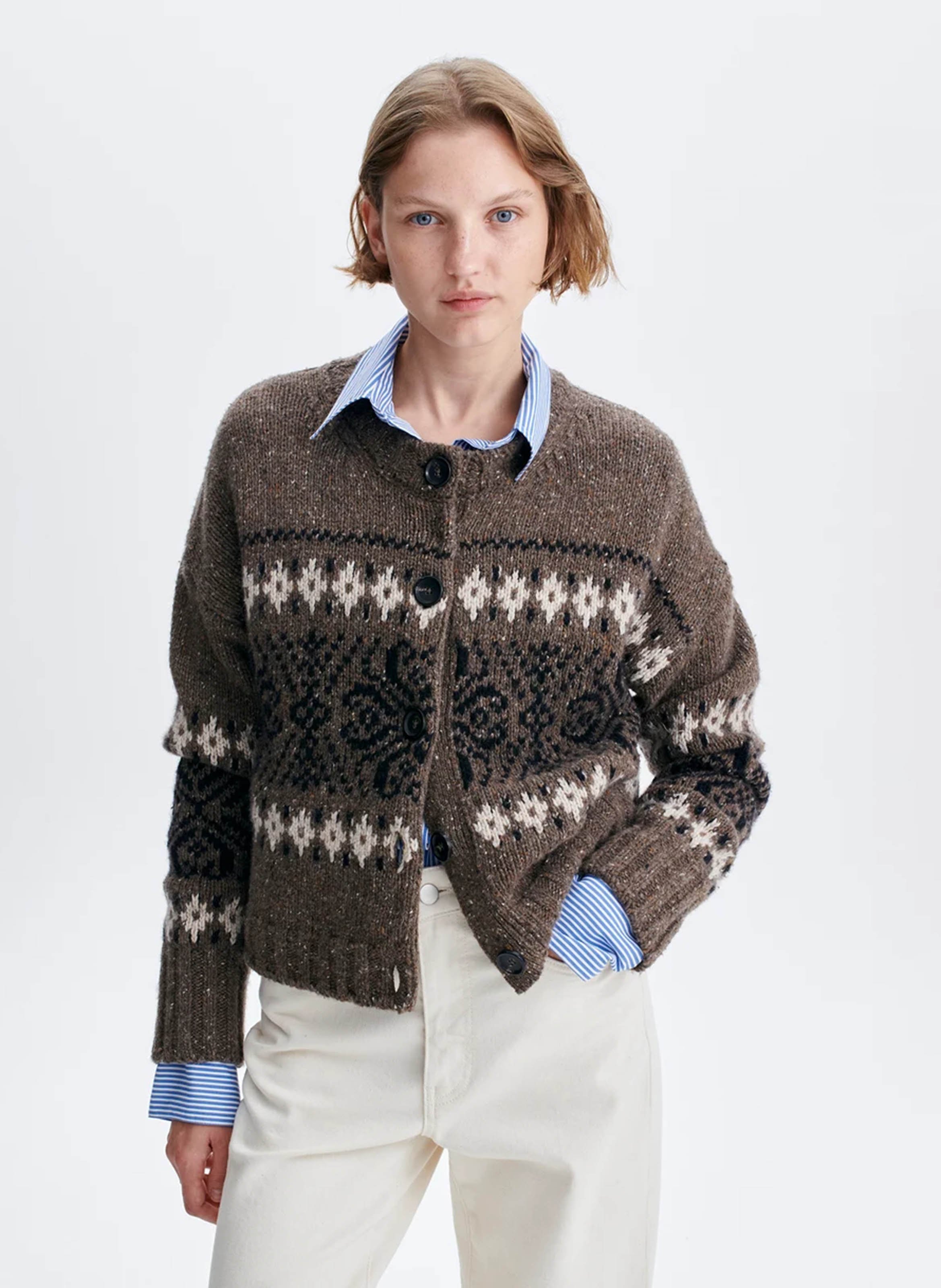 Round-neck wool and cashmere cardigan VANESSA BRUNO Beige