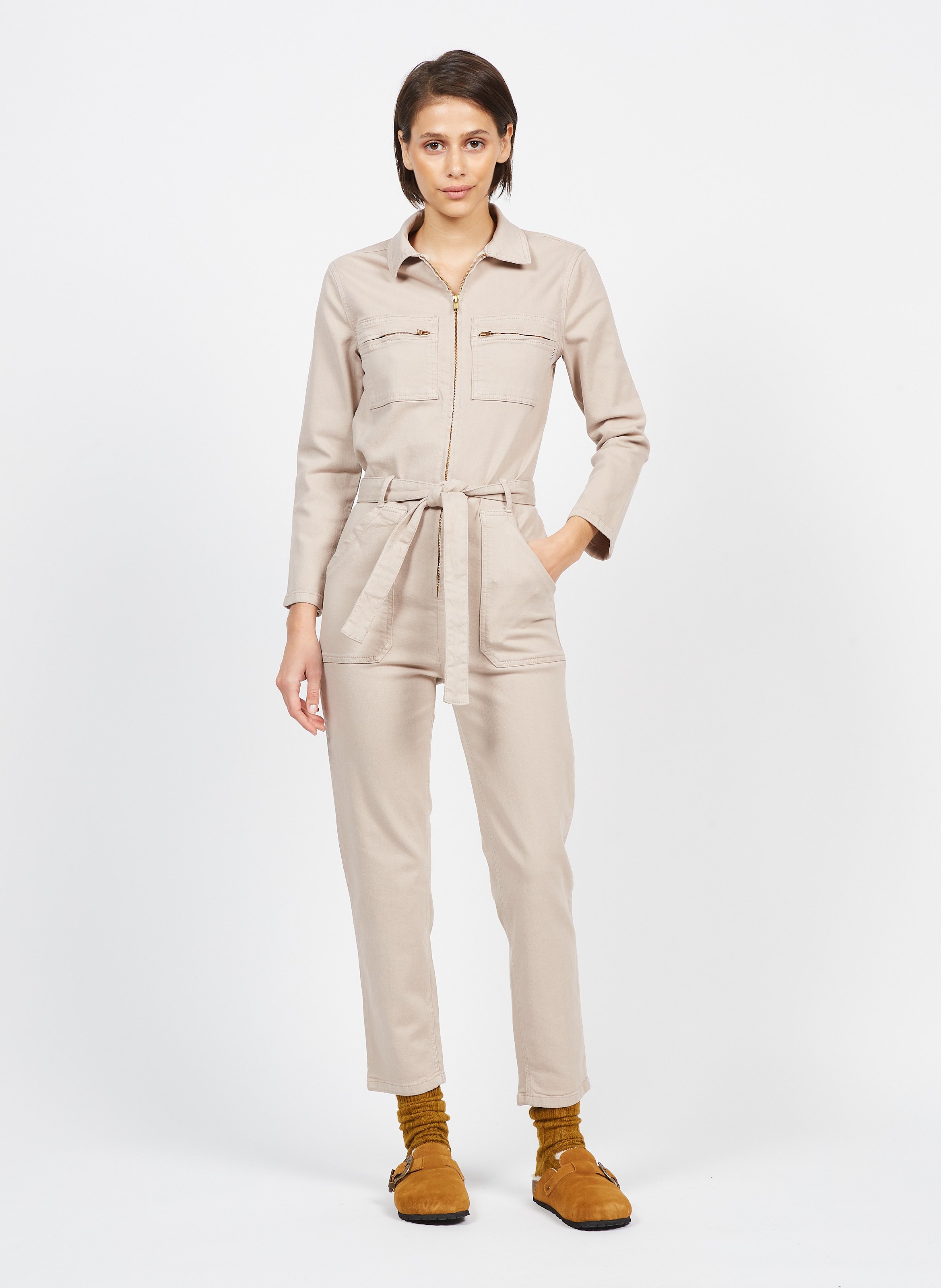 petite beige jumpsuit