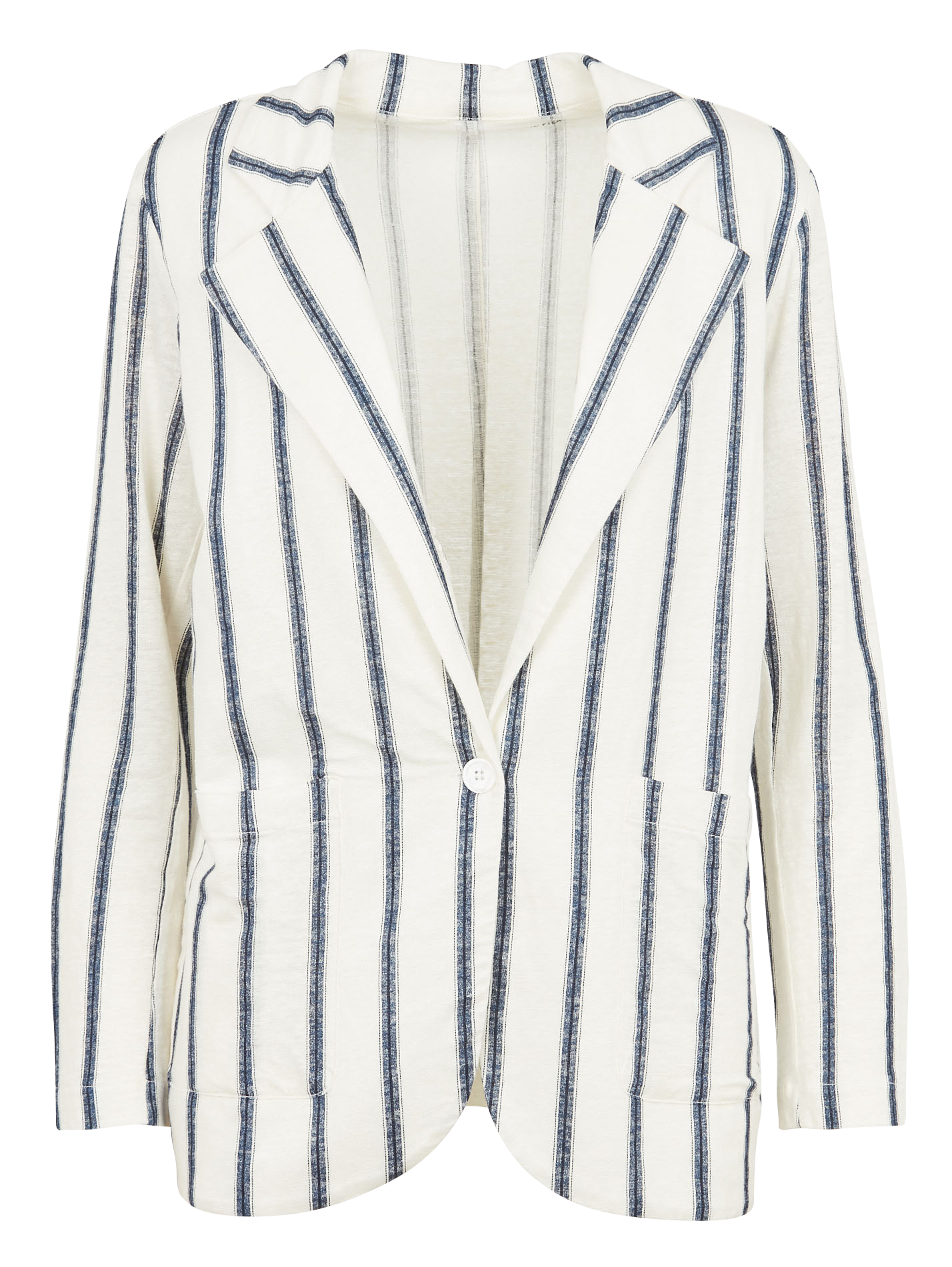 Veste col tailleur rayée en lin mélangé MAJESTIC FILATURES Bleu