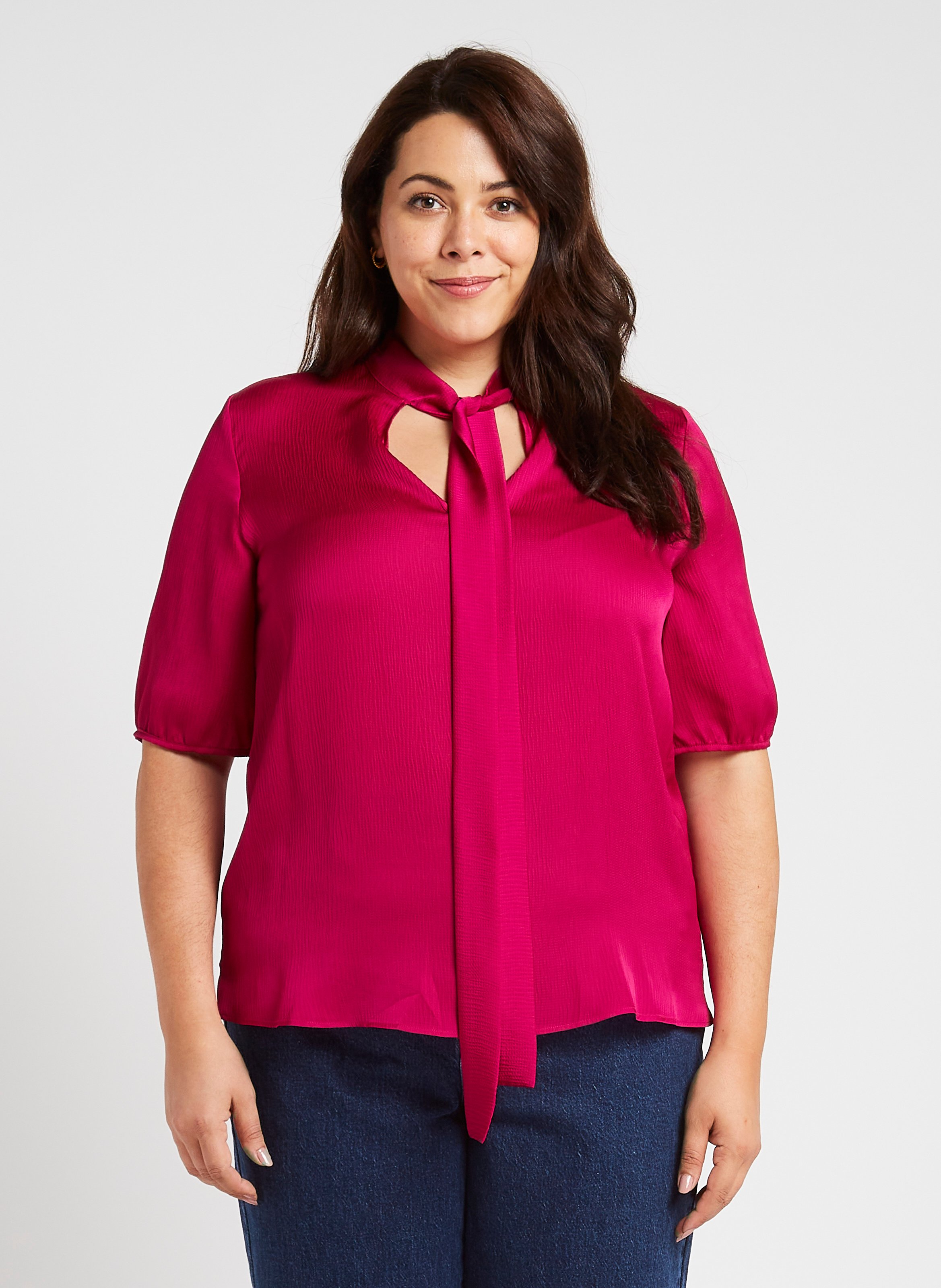 Loose-fit V-neck blouse with tie PERSONA by Marina Rinaldi Pink