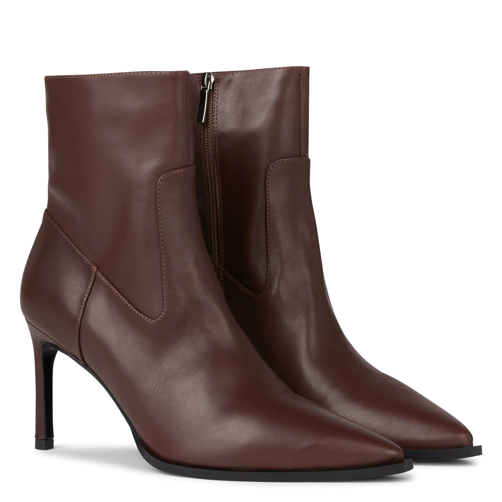 Enkellaarsjes met hak van leer MI/MAI Bruin