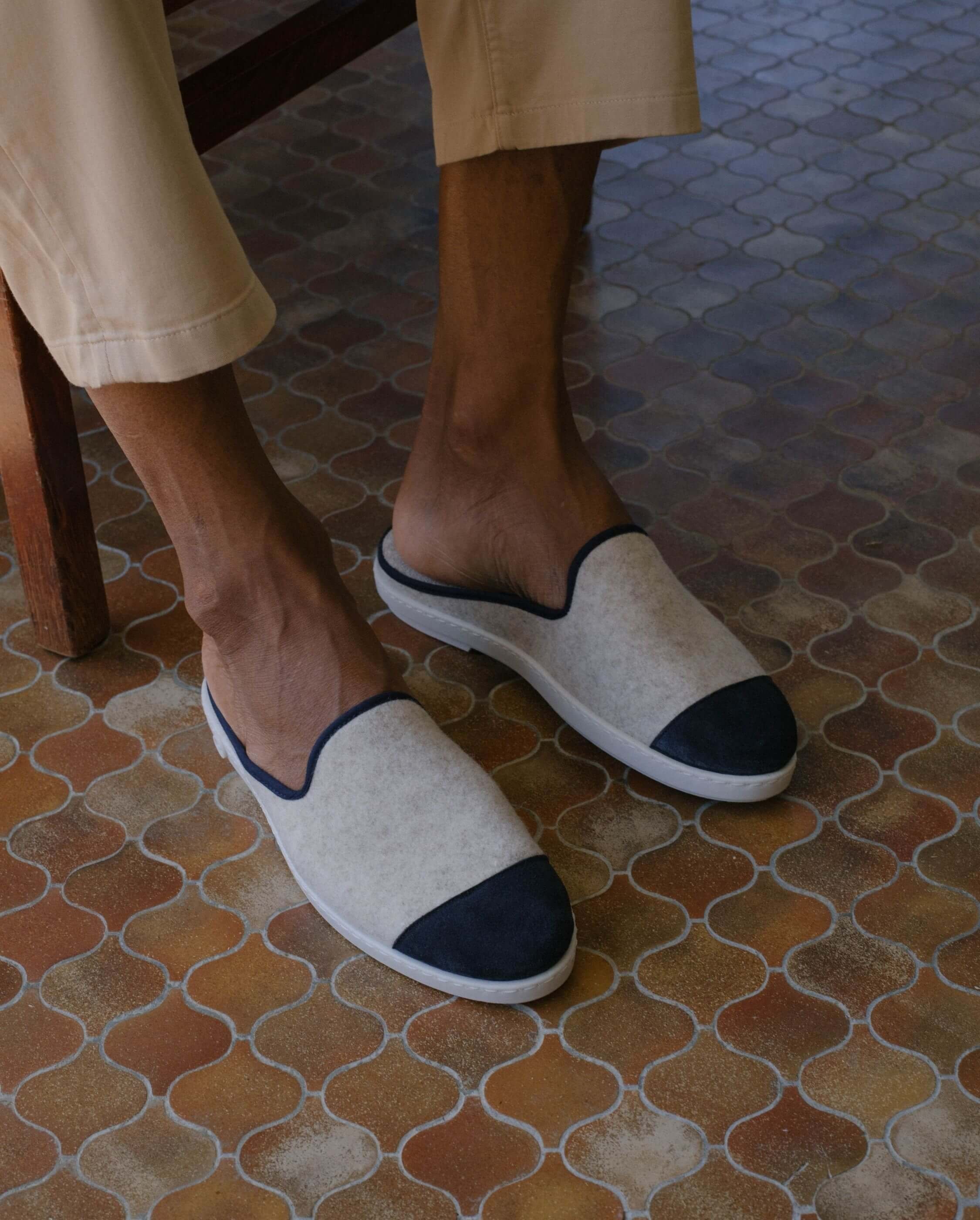 Mule homme laine, beige marine ANGARDE Beige