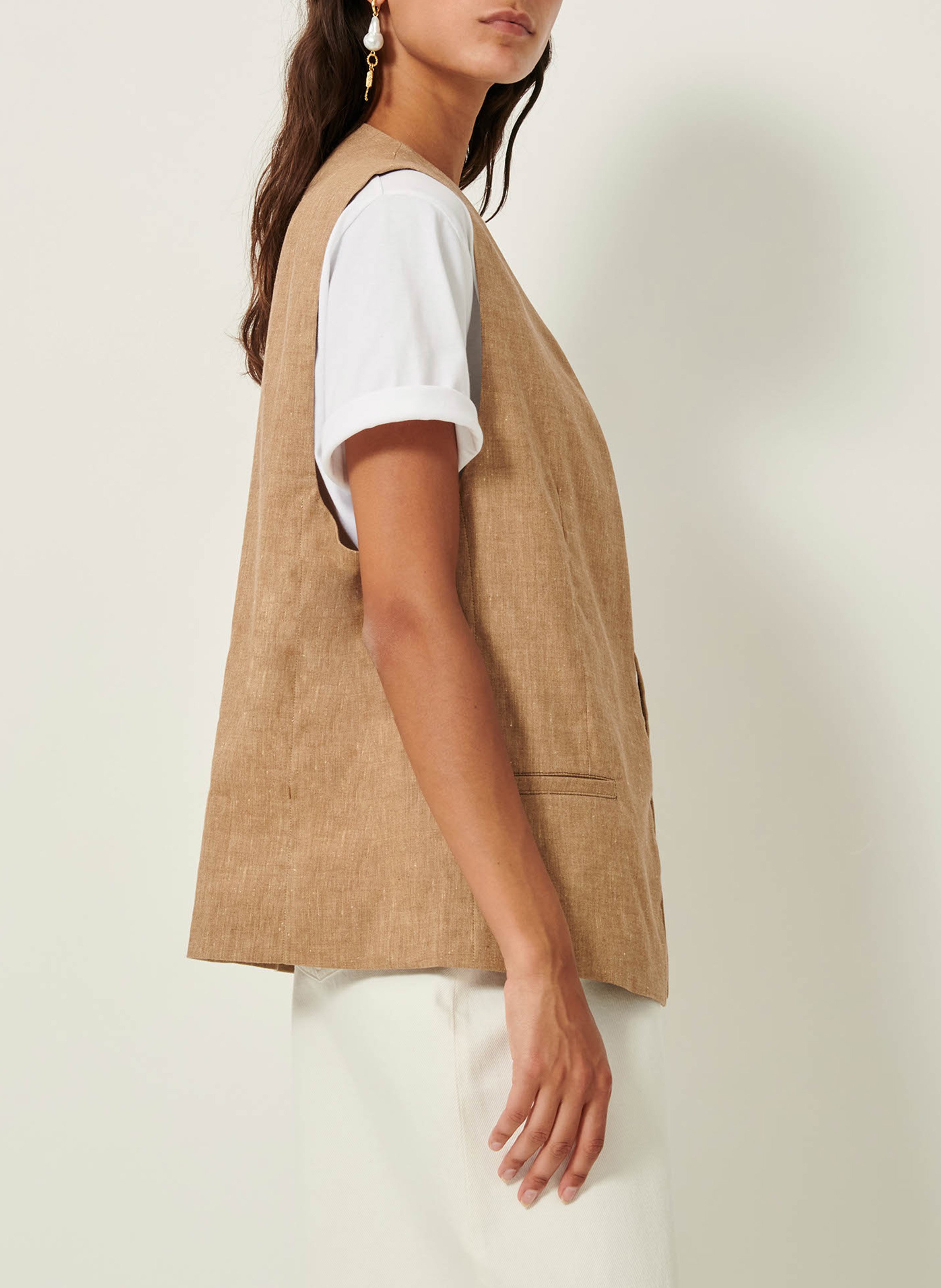 Straight linen-blend tailored jacket SESSUN Beige