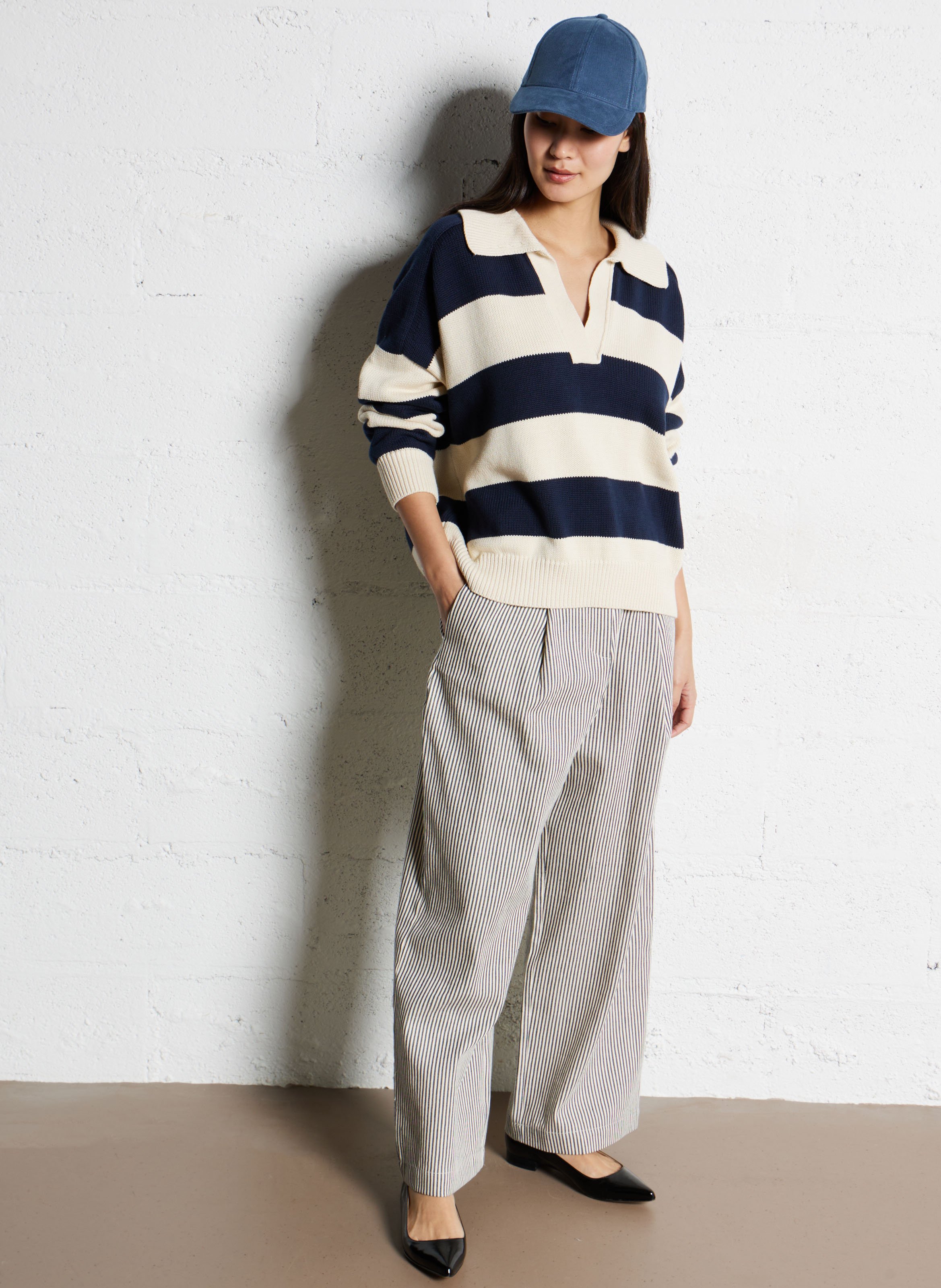 Oversized V-hals trui van biologisch katoen THE NEW SOCIETY Blauw