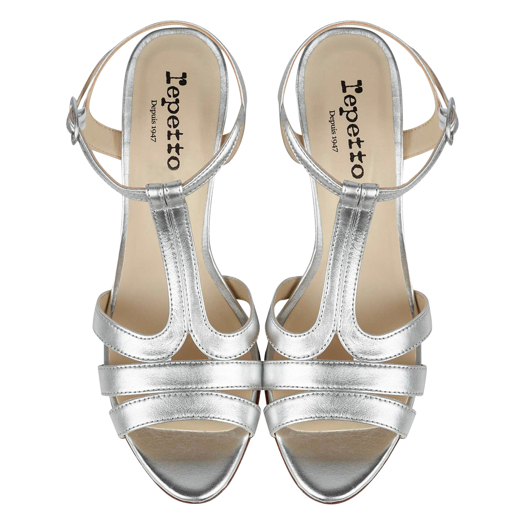 High strappy leather sandals REPETTO Silver