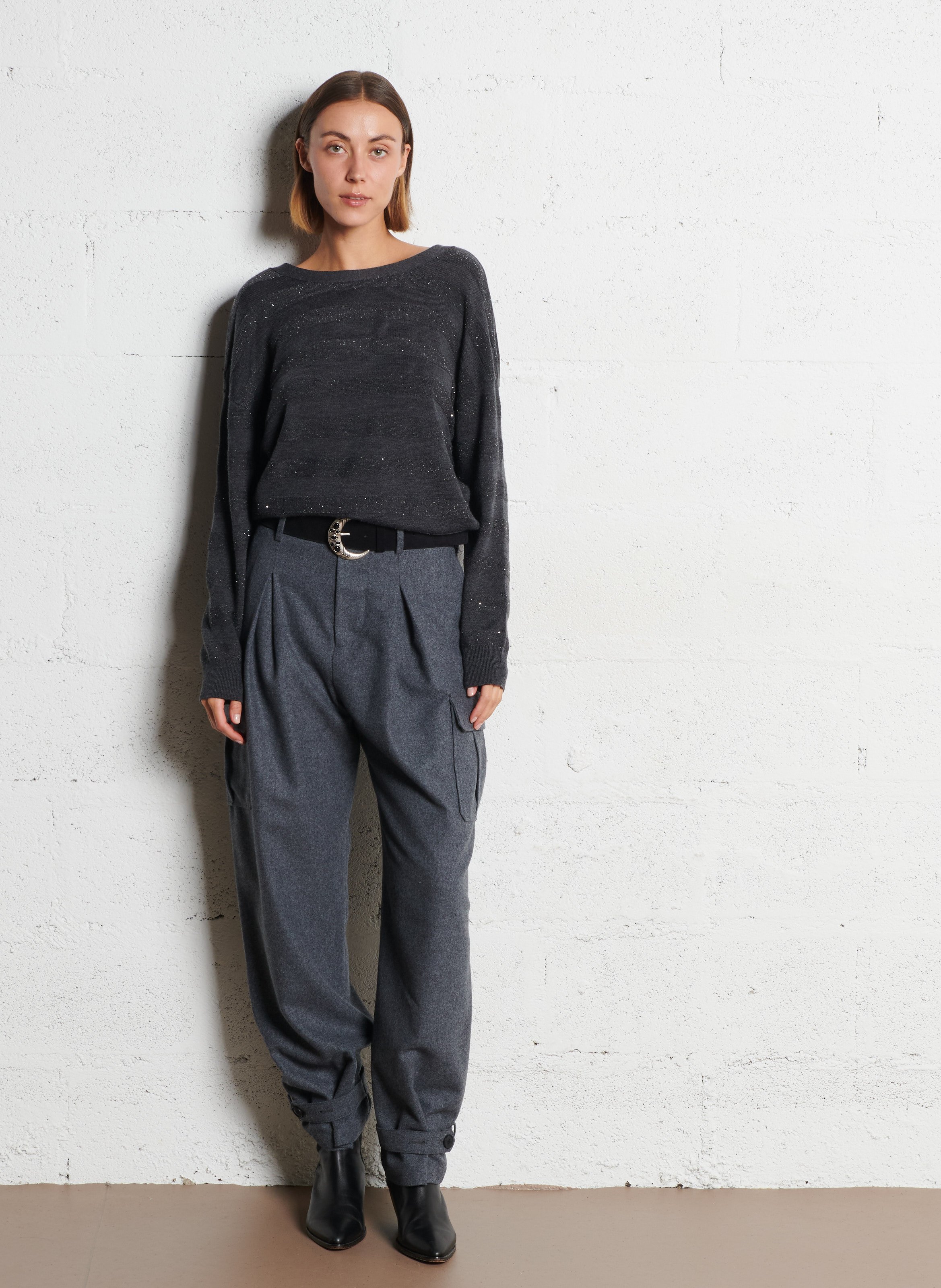 Buttoned striped cardigan with sequins IKKS Grey