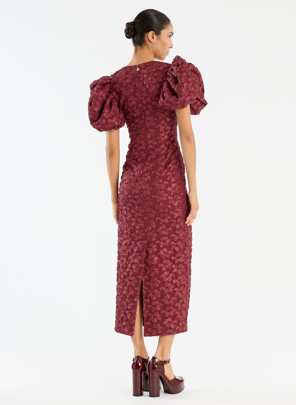 Robe longue col rond en jacquard ROTATE Marron