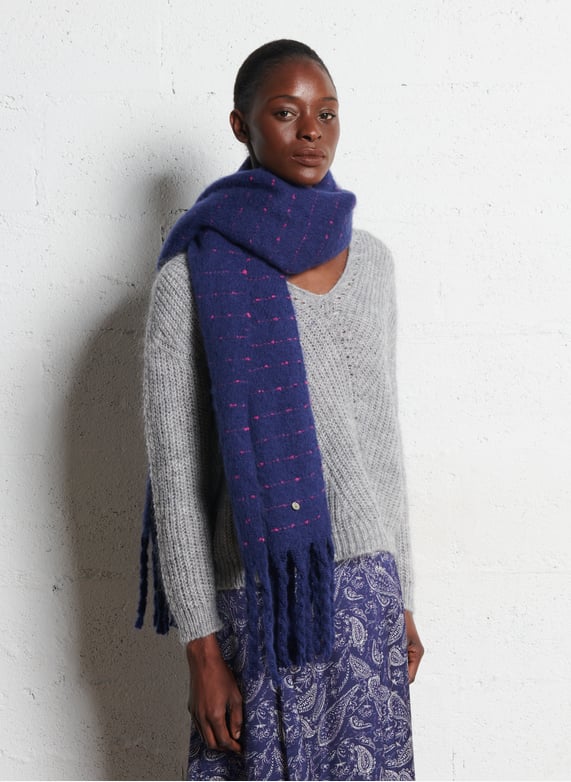 Echarpe duveteuse à franges Alana Bleu One step Femme Place