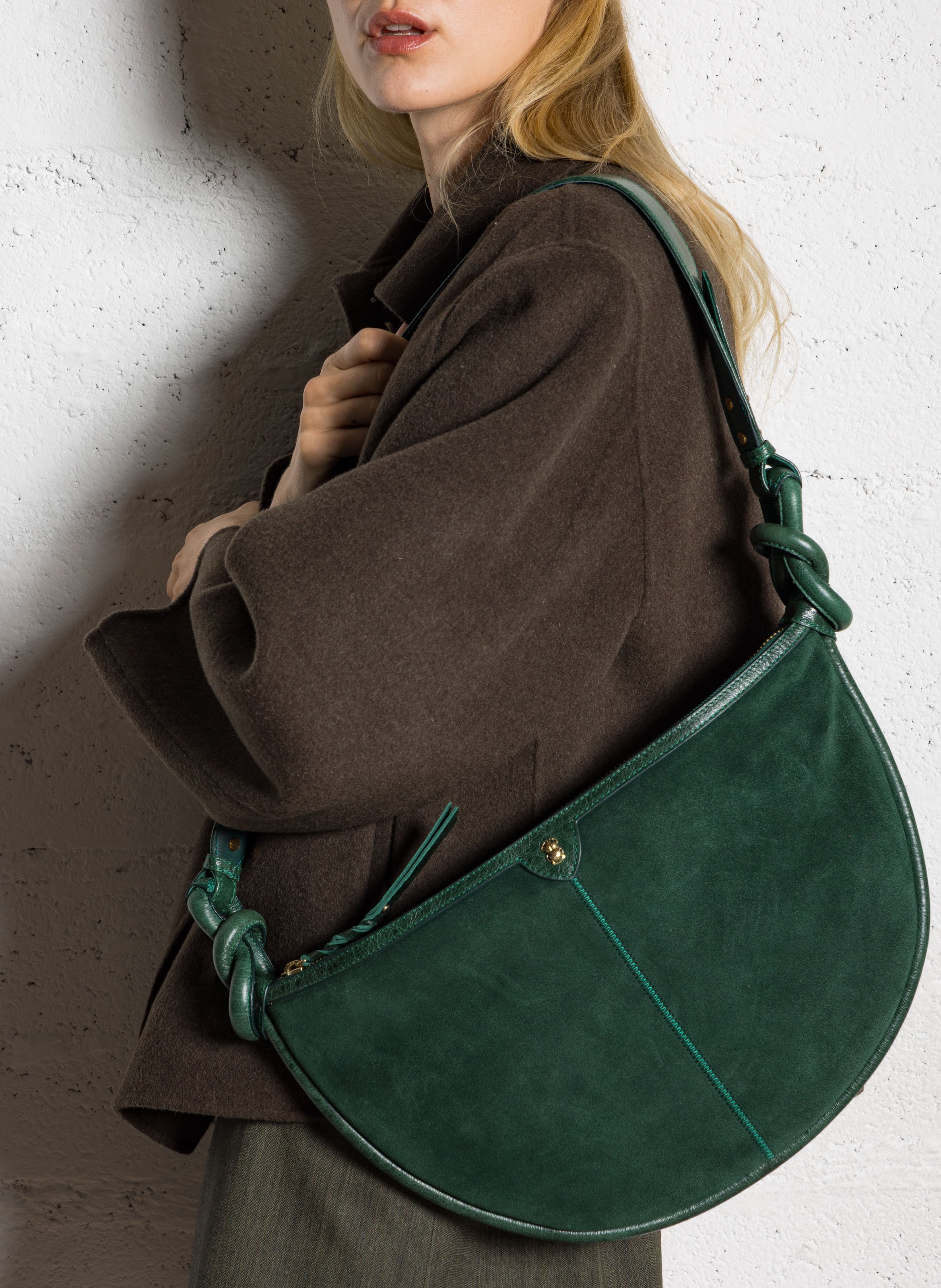Sac demi-lune en cuir velours CLARIS VIROT Vert