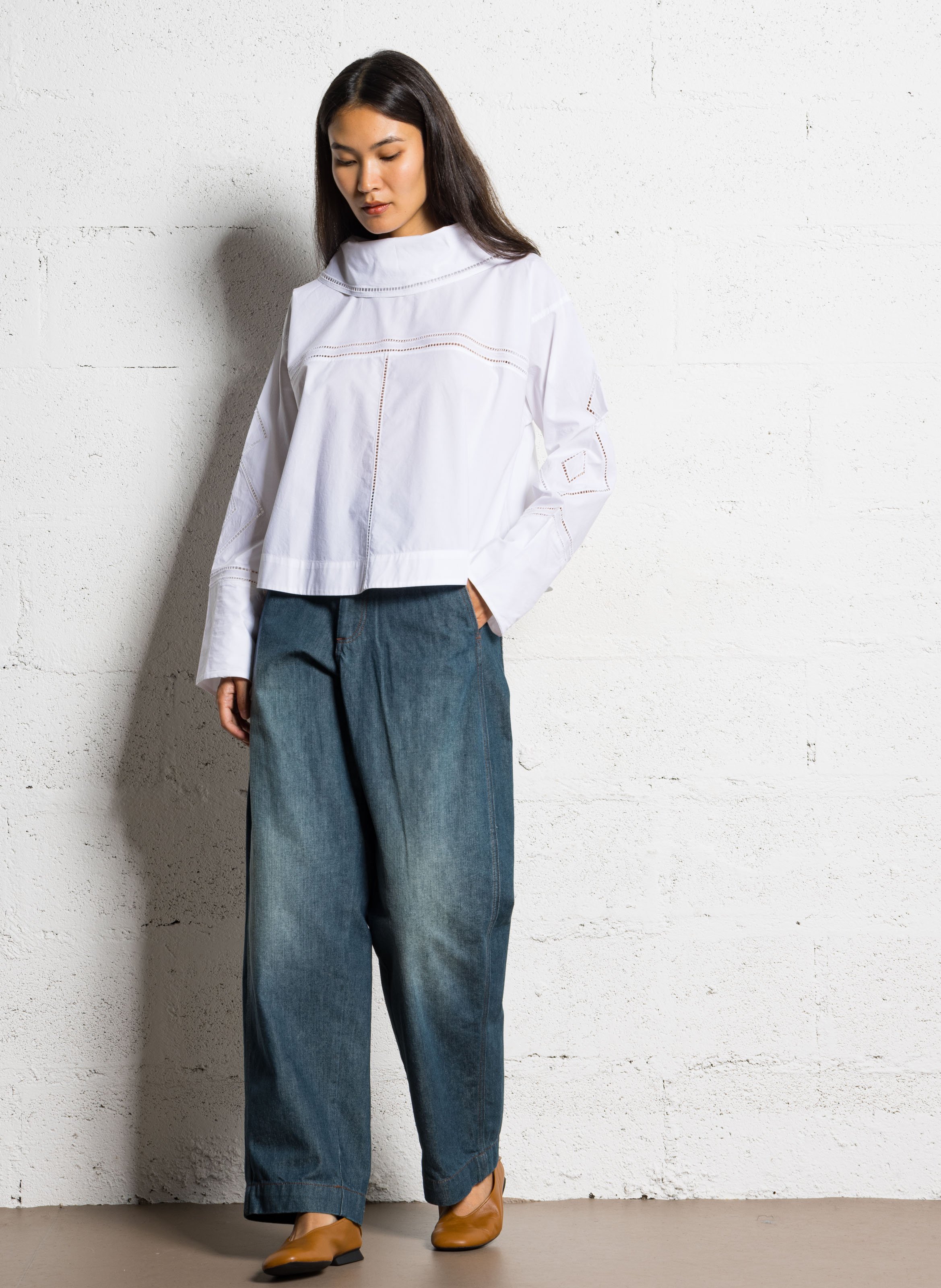 Gerades Baumwollhemd mit Stickerei SOEUR Weiss