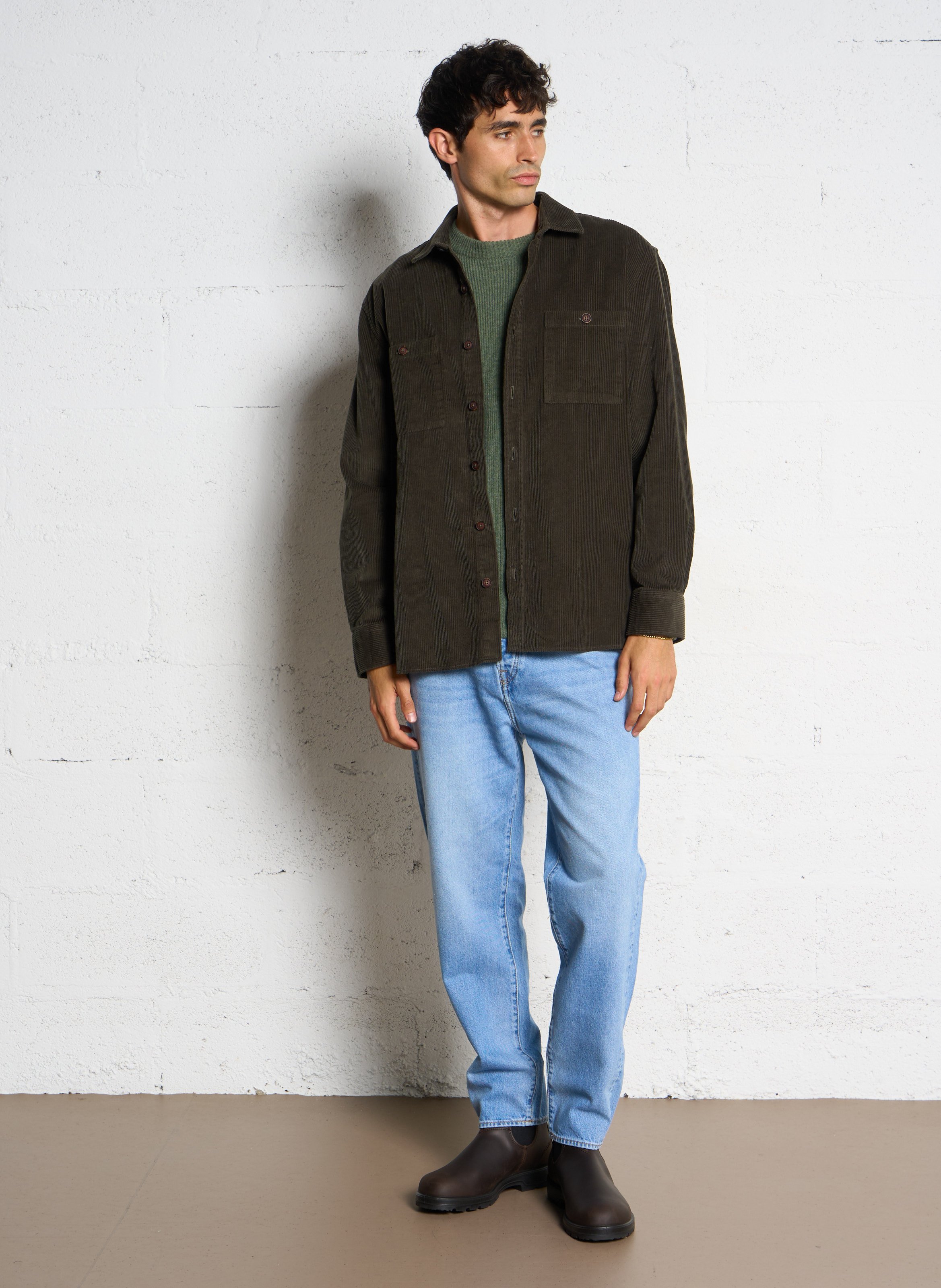 Pull col rond en laine d'agneau  ARMOR LUX Kaki