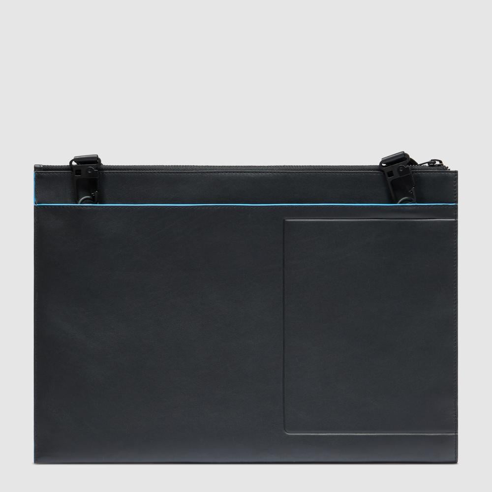 Men's leather clutch for iPad® with pocket for AirPods®, shock protection, and RFID protection PIQUADRO Black