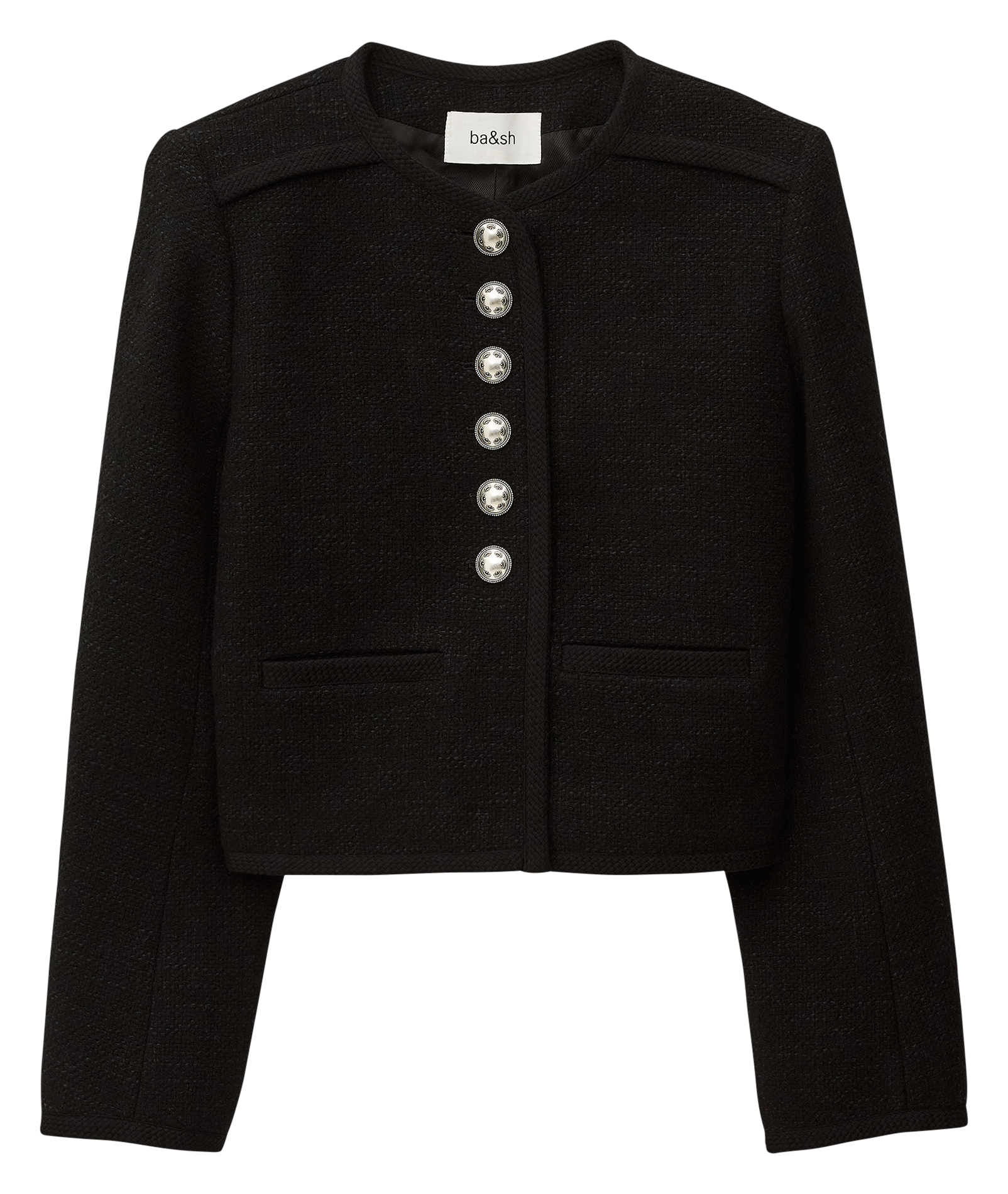 Round-neck wool-blend jacket Black