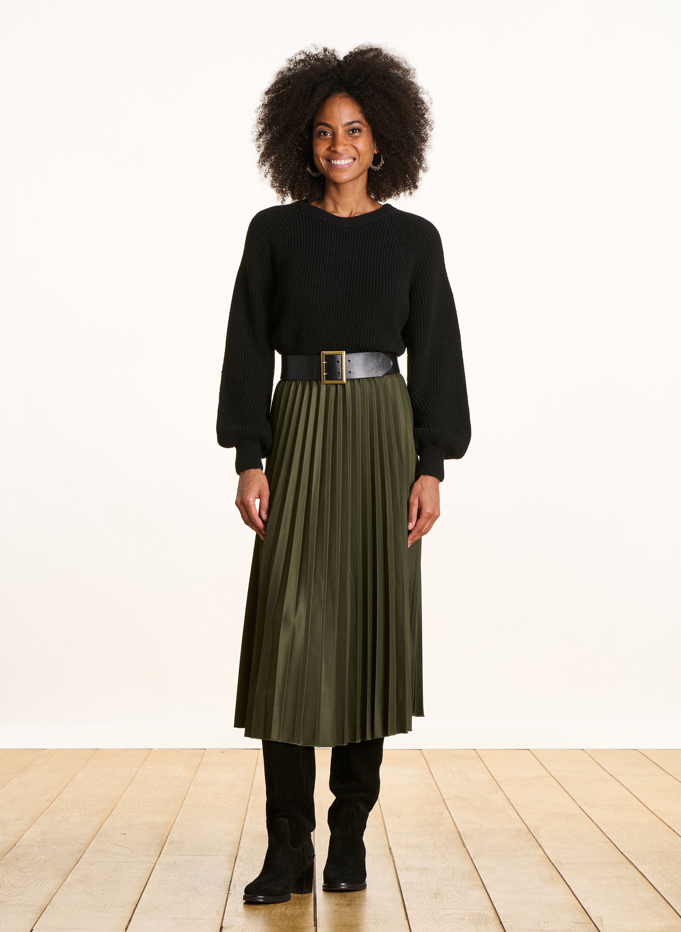 Jupe midi plissée LA FEE MARABOUTEE Vert