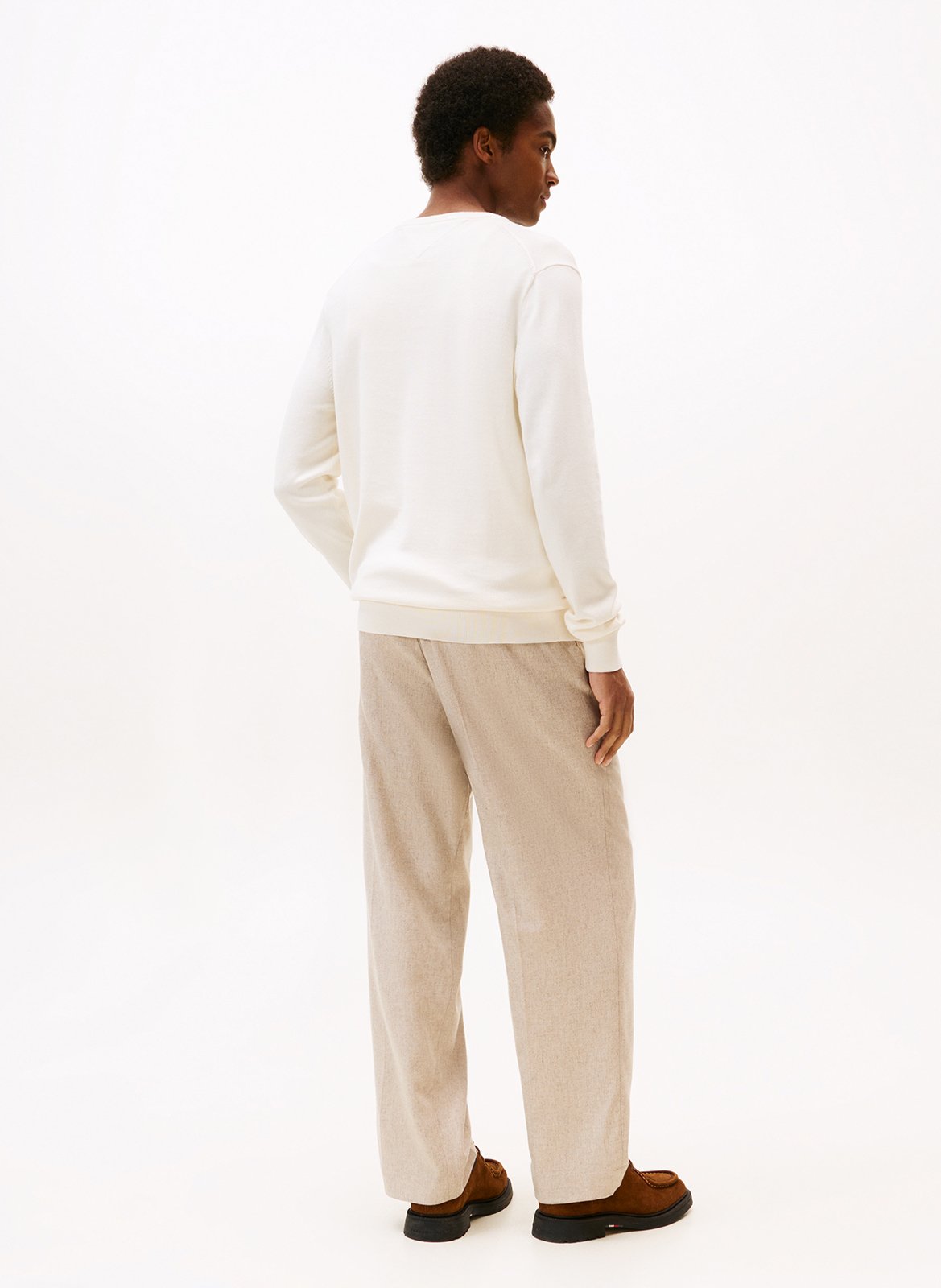 Pull droit col V en coton TOMMY HILFIGER Jaune