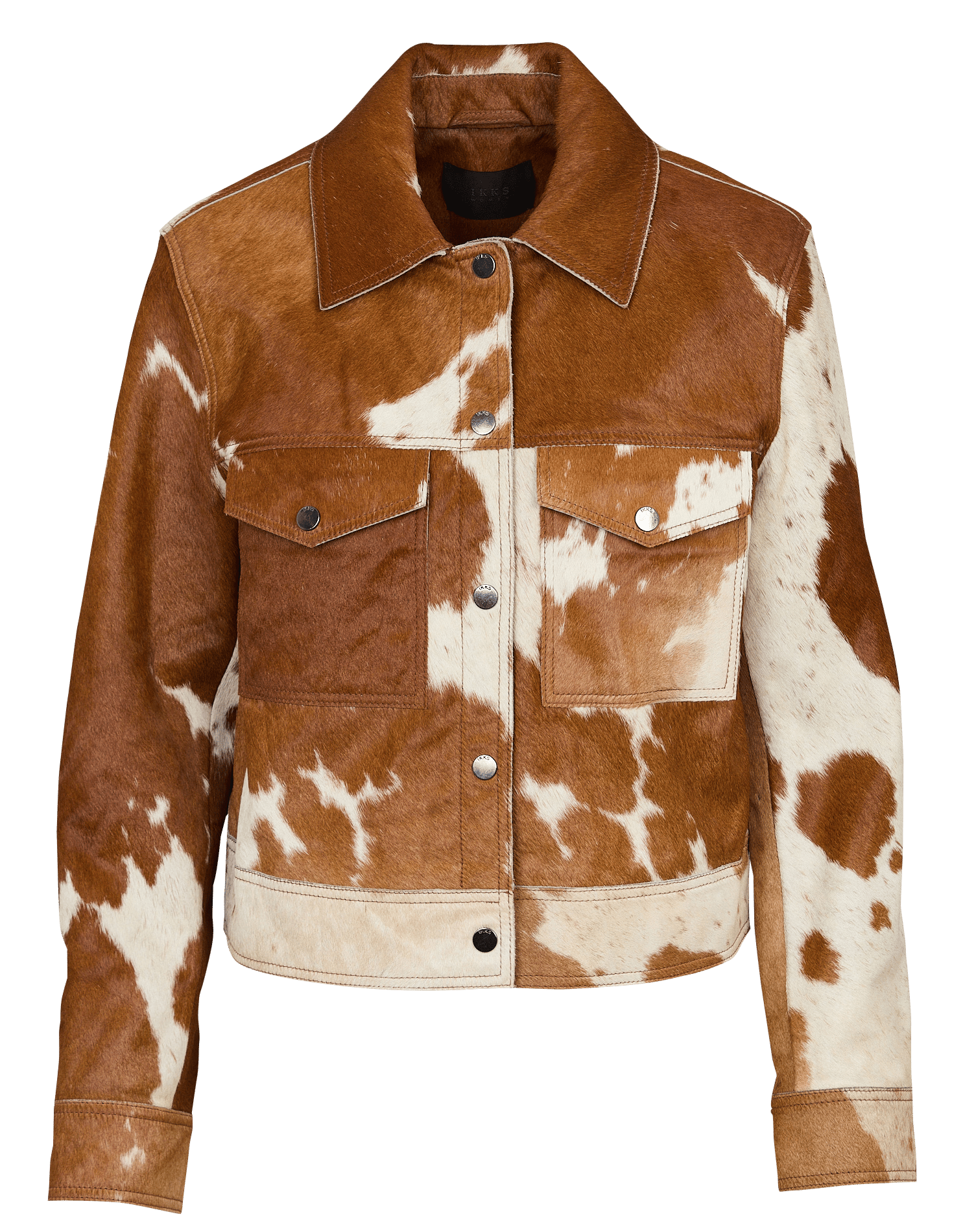 Rechte jas met klassieke kraag van bedrukt leer IKKS Beige