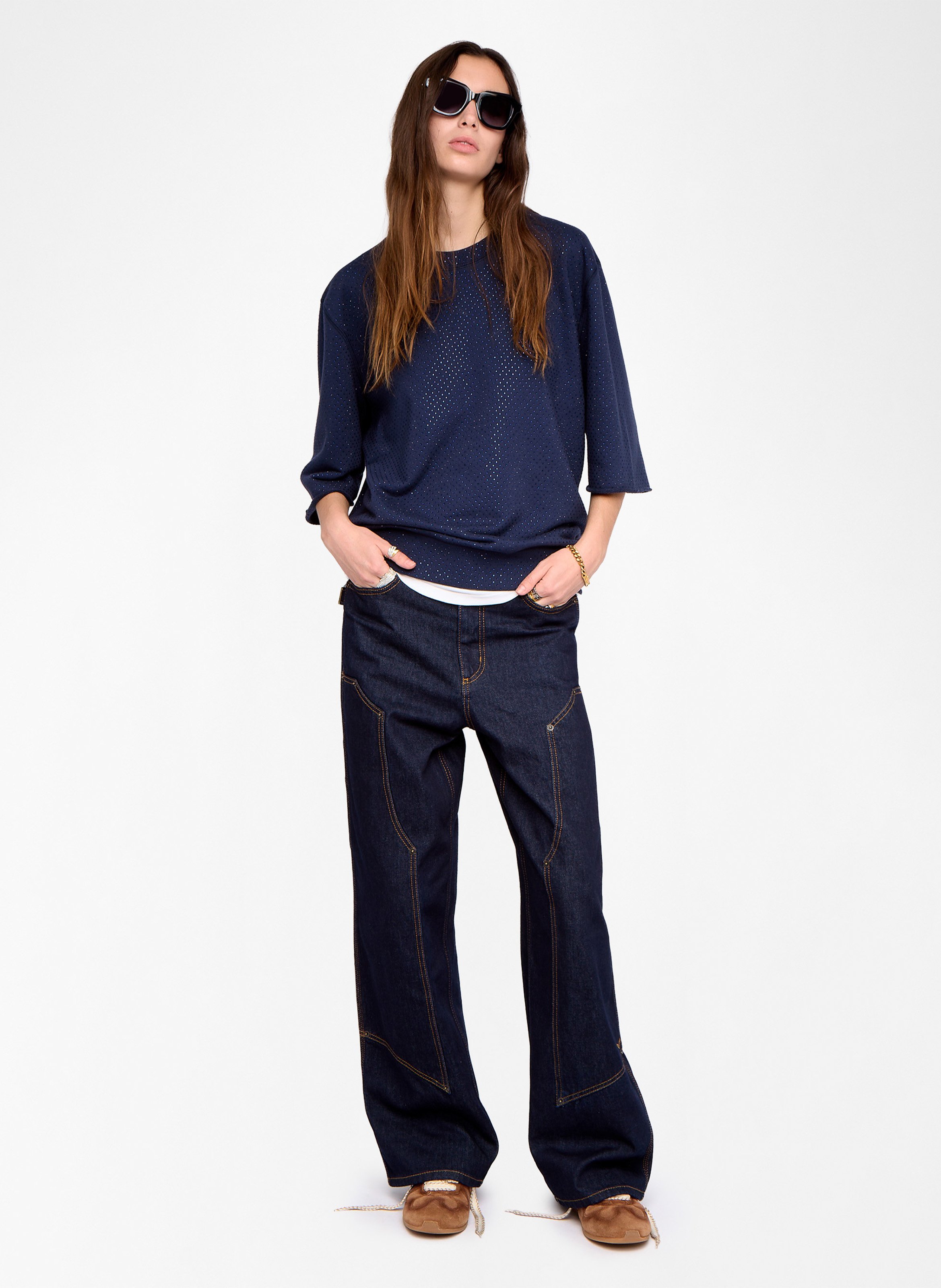 Sweat col rond en coton mélangé ZADIG&VOLTAIRE Bleu