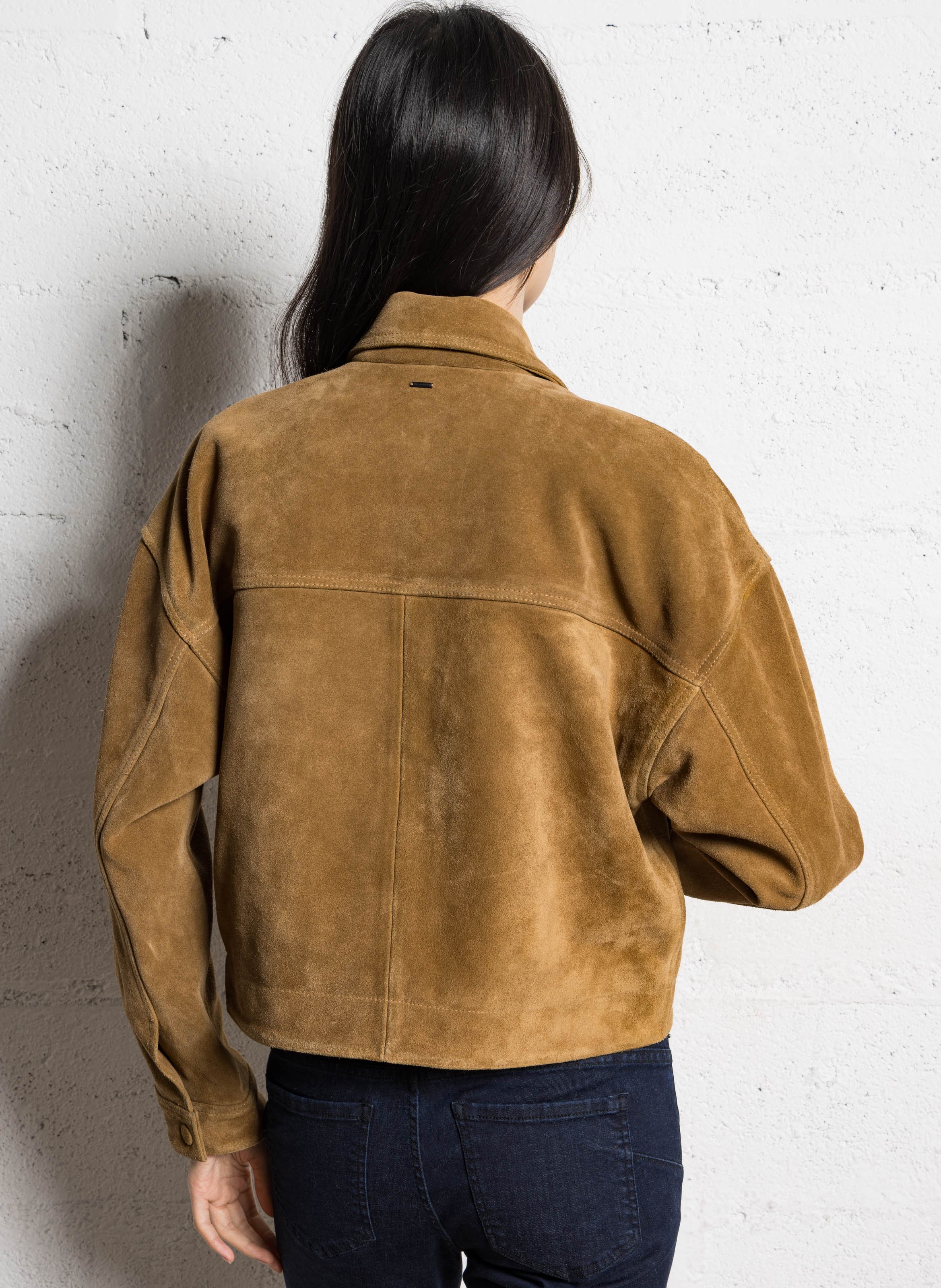 Veste oversize col classique en cuir velours IKKS Marron