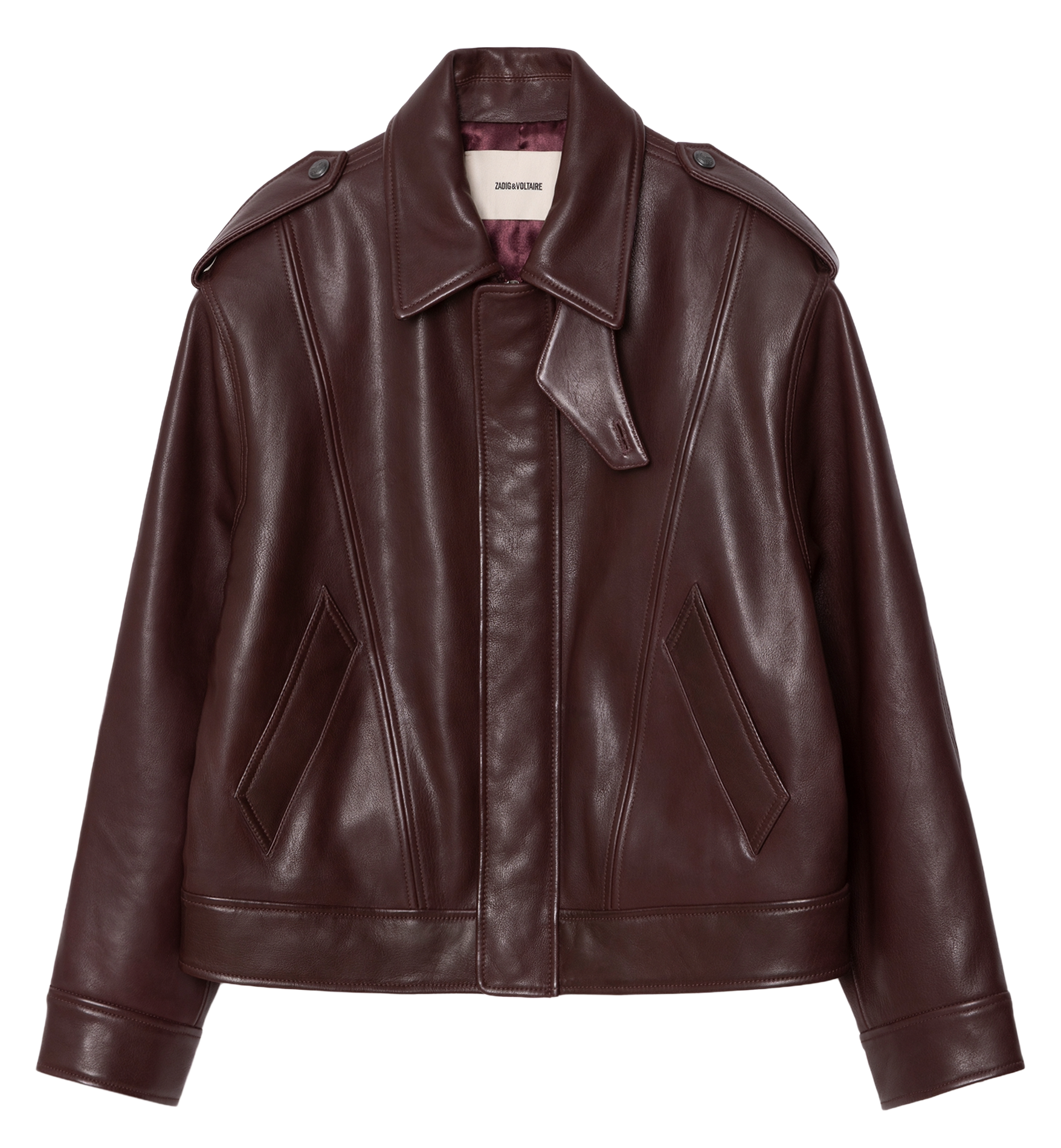 Rechte leren jack met opstaande kraag ZADIG&VOLTAIRE Violet