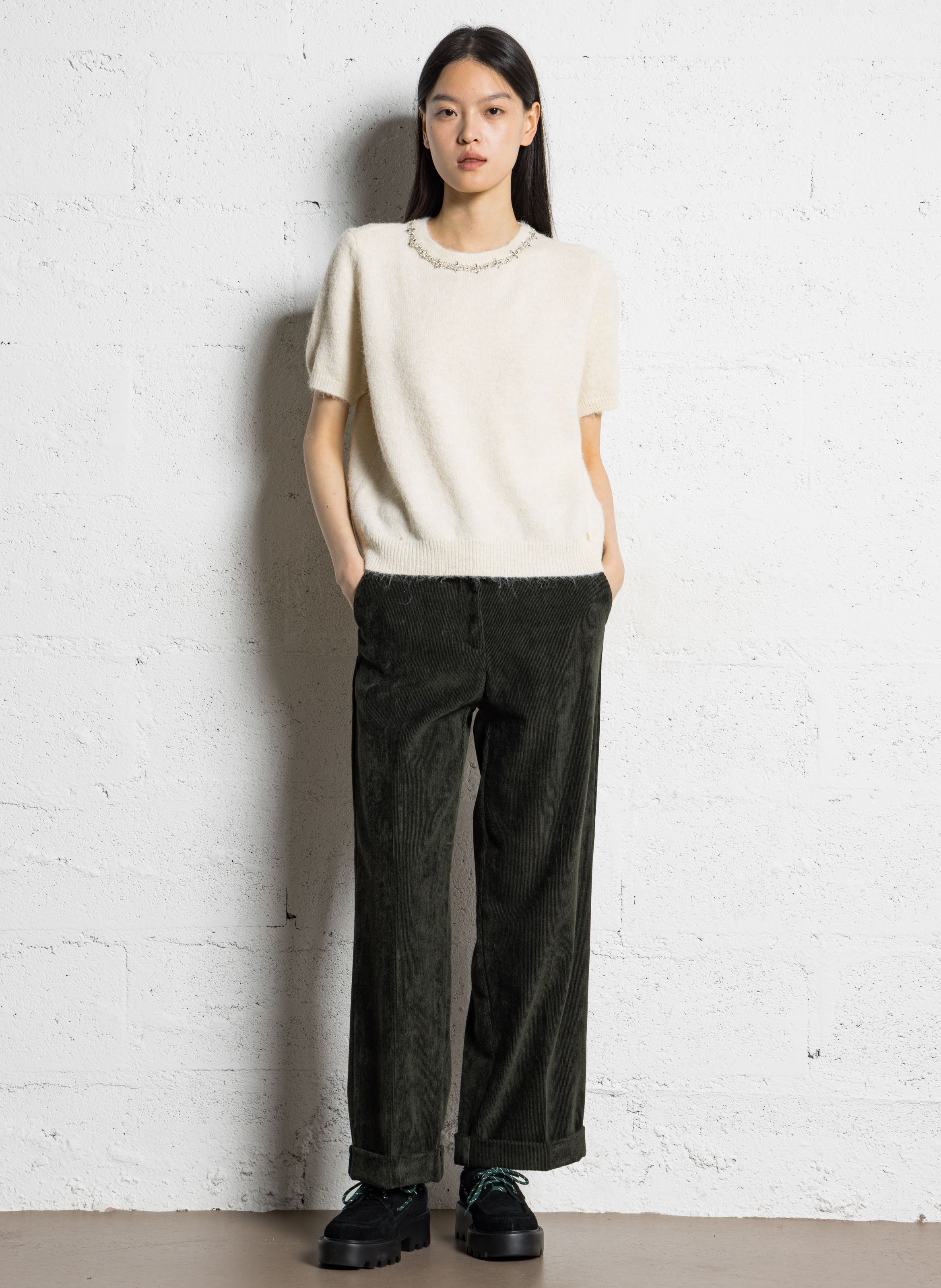 Pantalon ample en velours côtelé MOMONI Vert