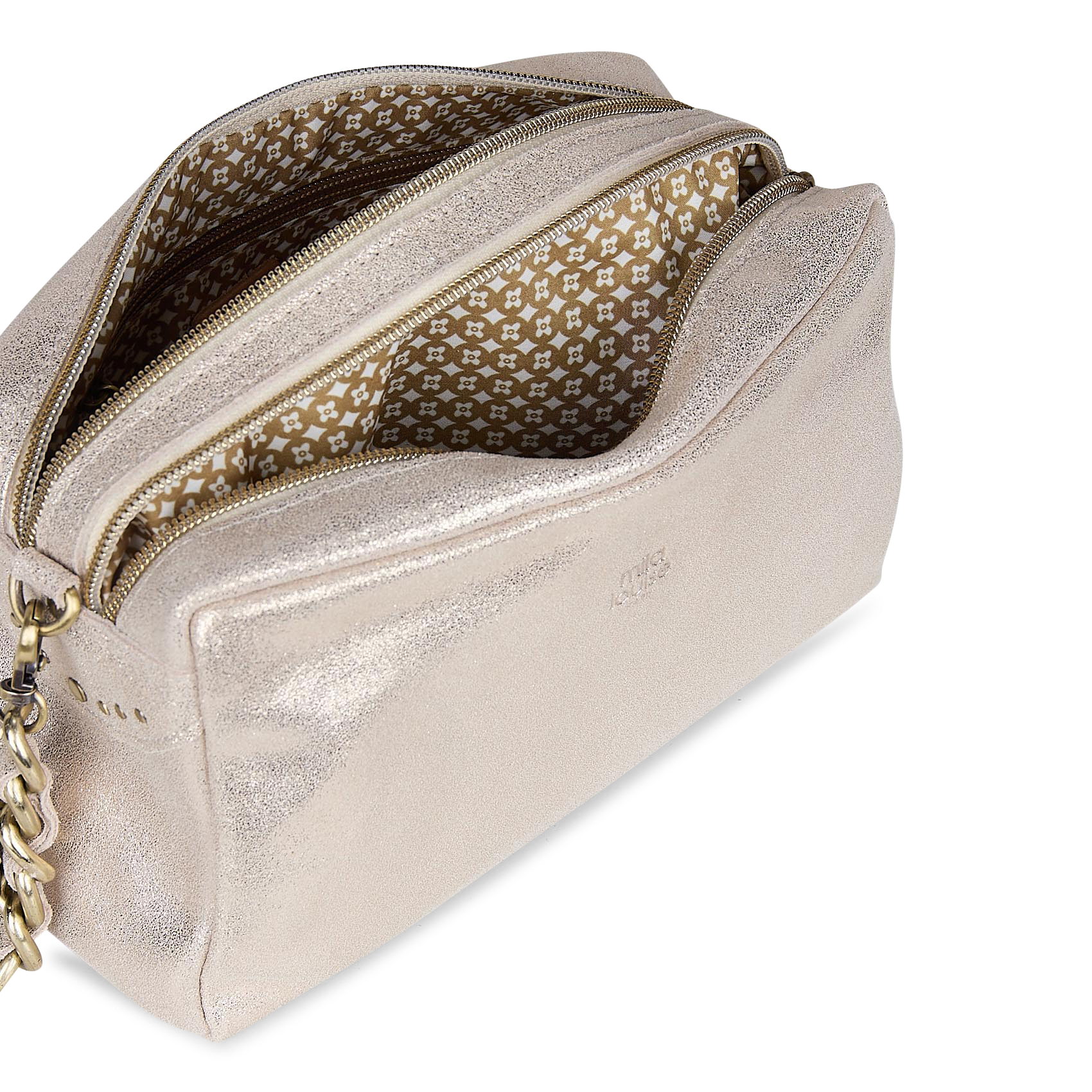 Metallic split leather shoulder bag MILA LOUISE White