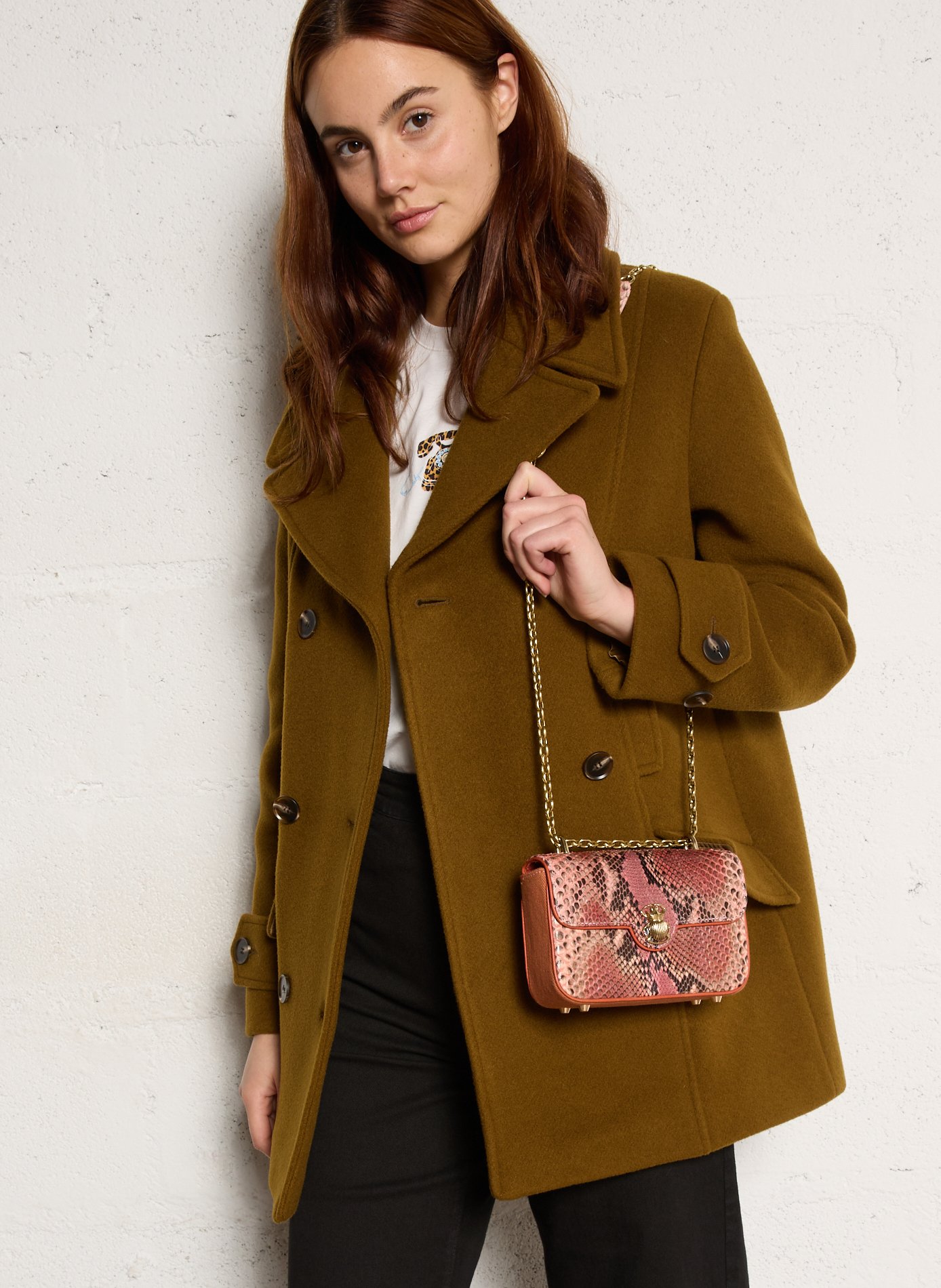 Snakeskin shoulder bag CLARIS VIROT Pink