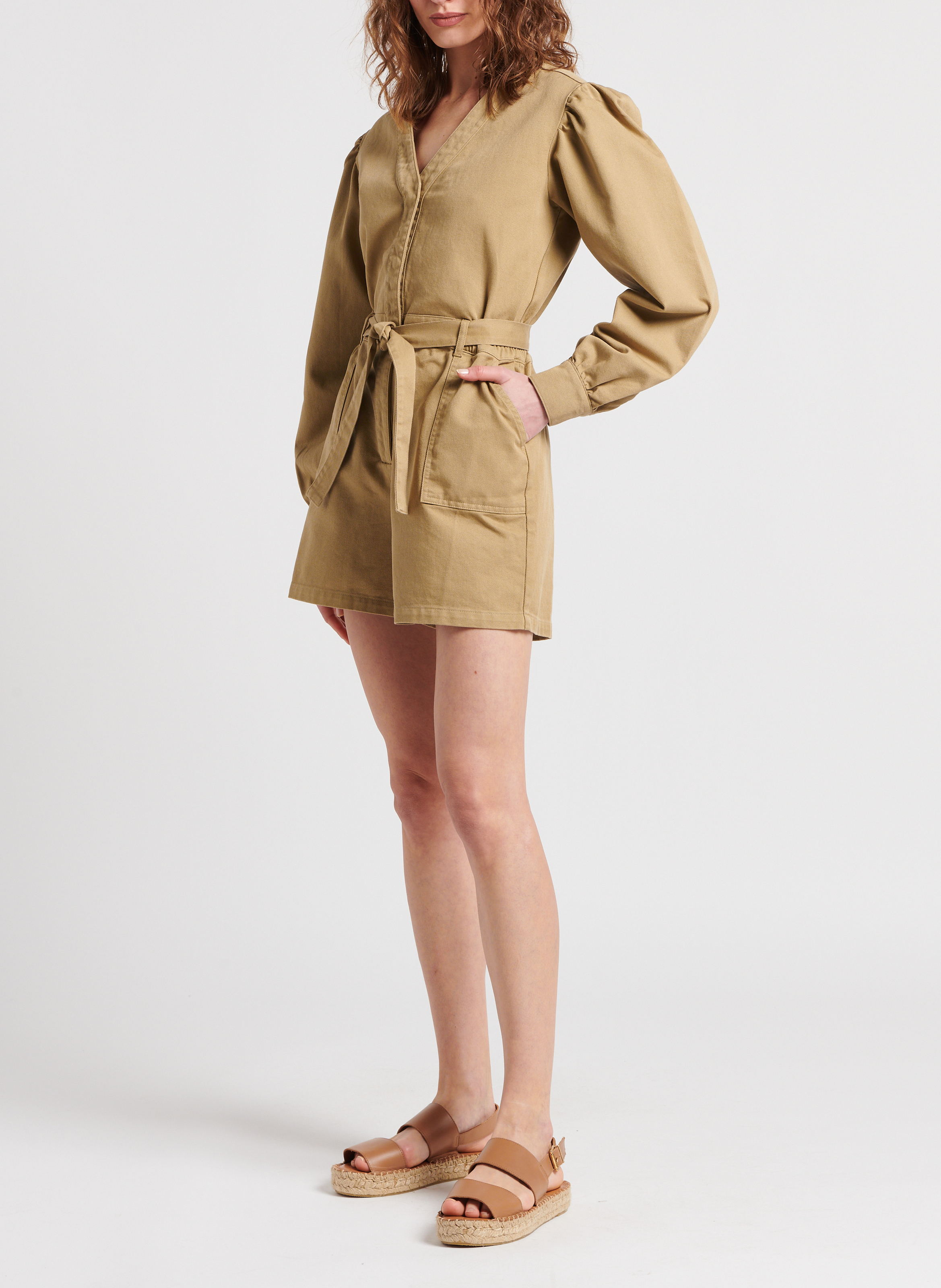 V-neck cotton playsuit THE NEW SOCIETY Khaki