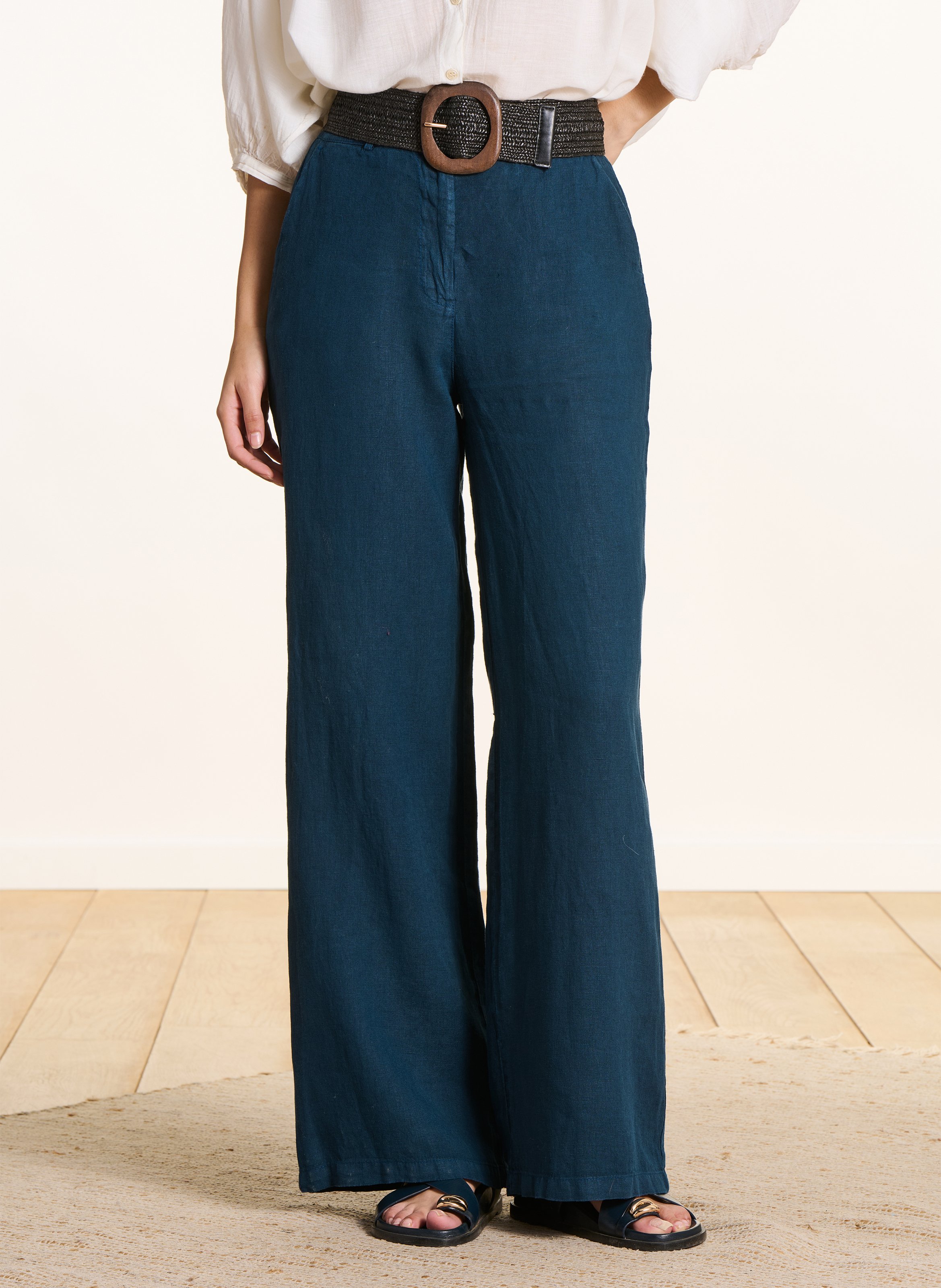 Pantalon large en lin LA FEE MARABOUTEE Bleu