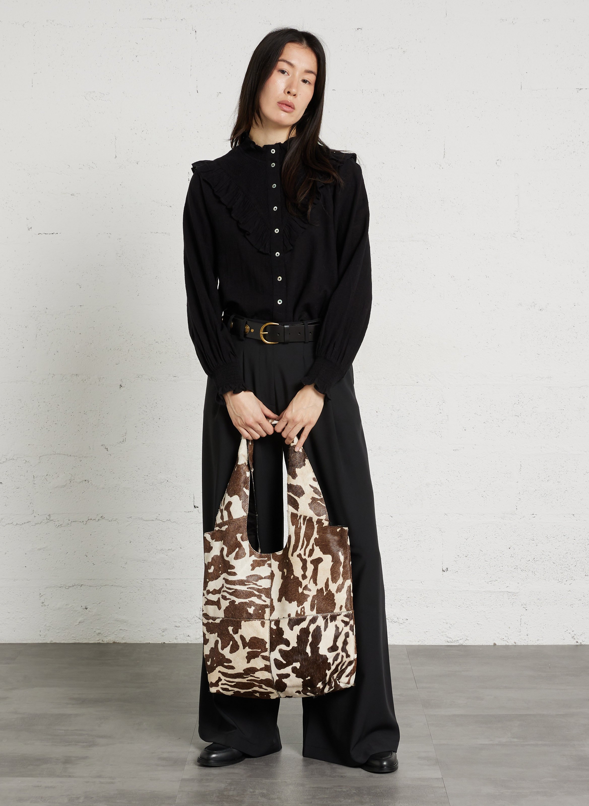 Tas met koeienprint, gedragen over de schouder in leer BECKSONDERGAARD Bruin