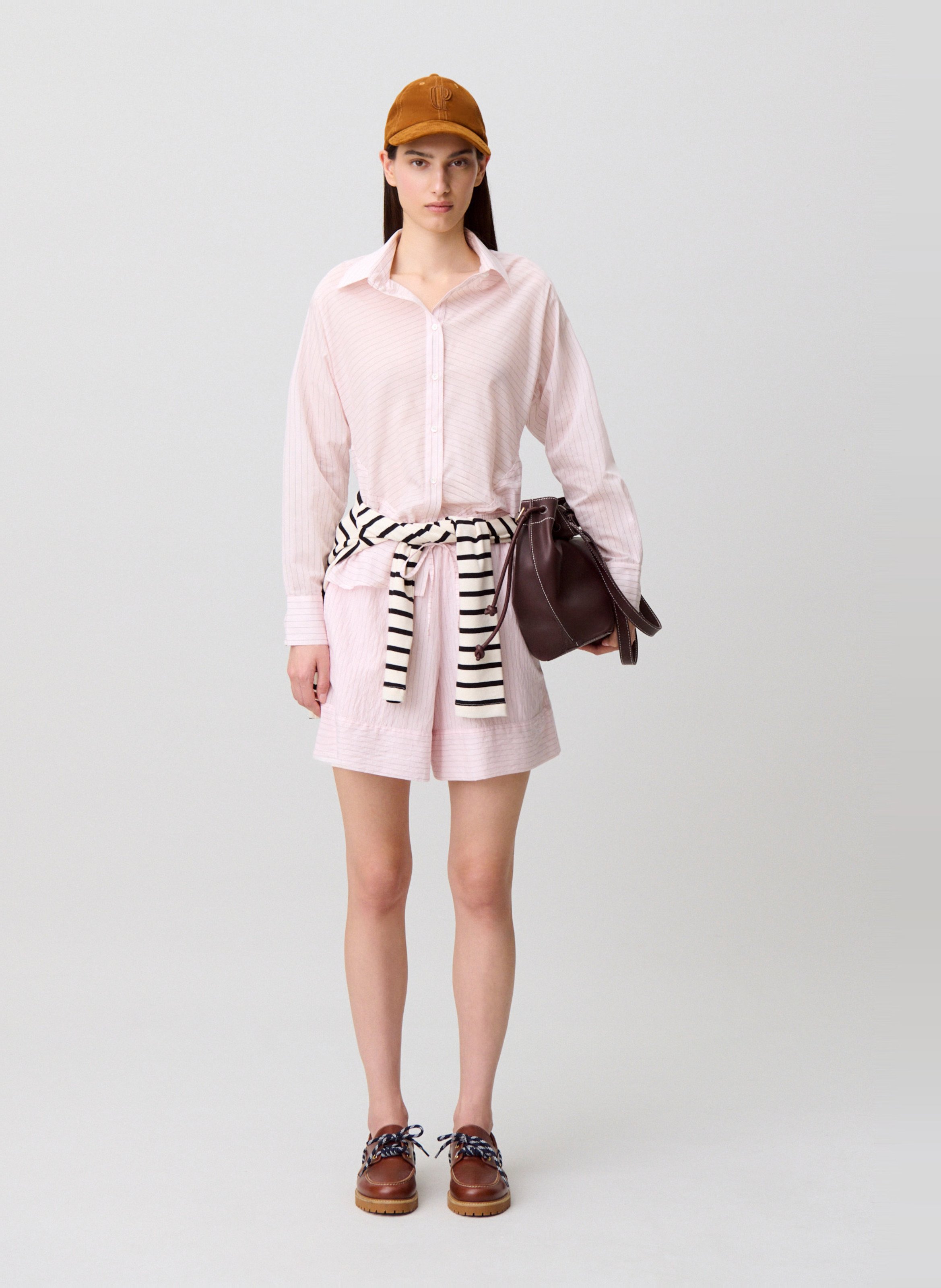 Getailleerd shirt met fijne strepen CLAUDIE PIERLOT Roze