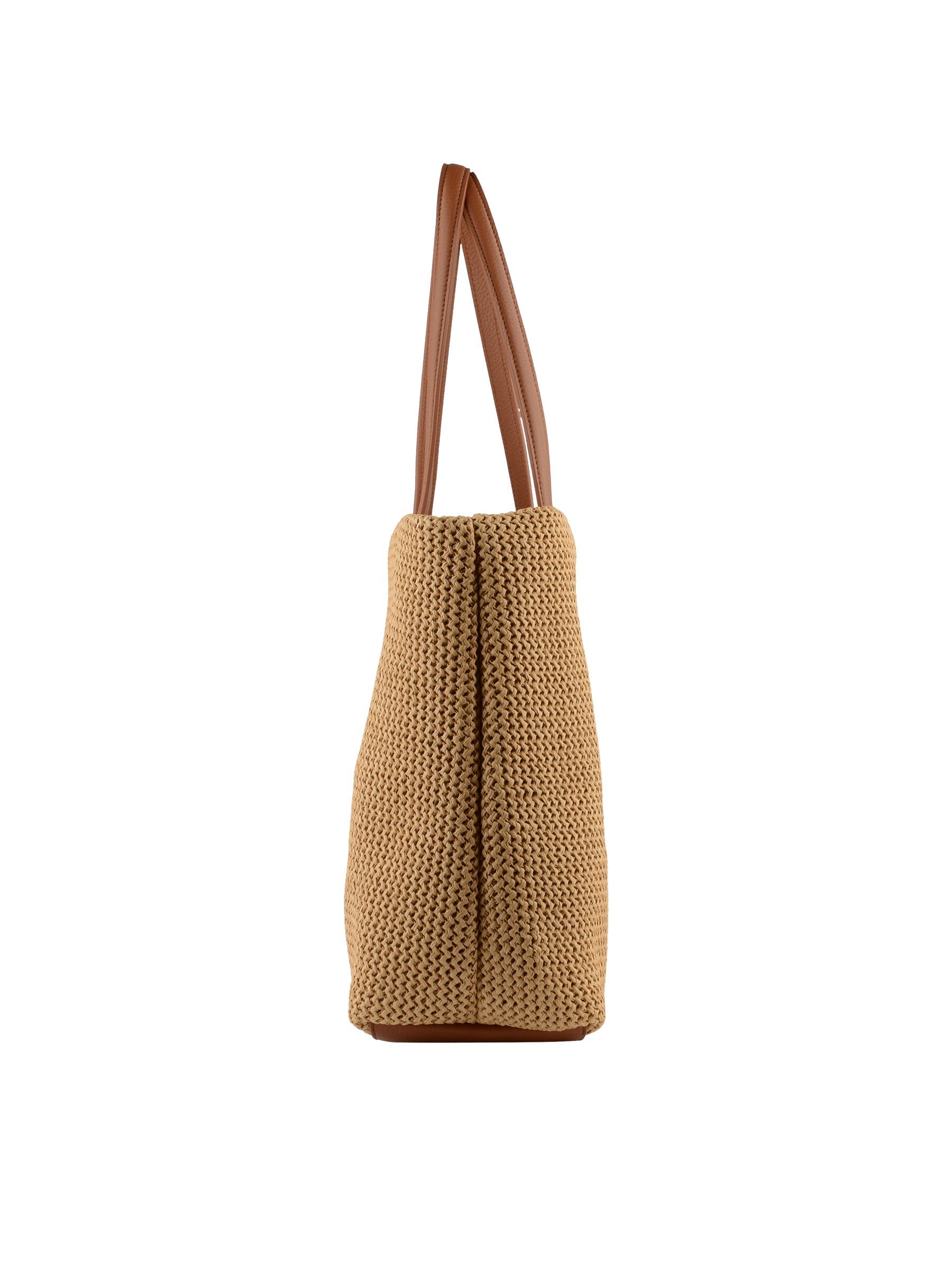 Straw shoulder bag trimmed with leather POURCHET Brown