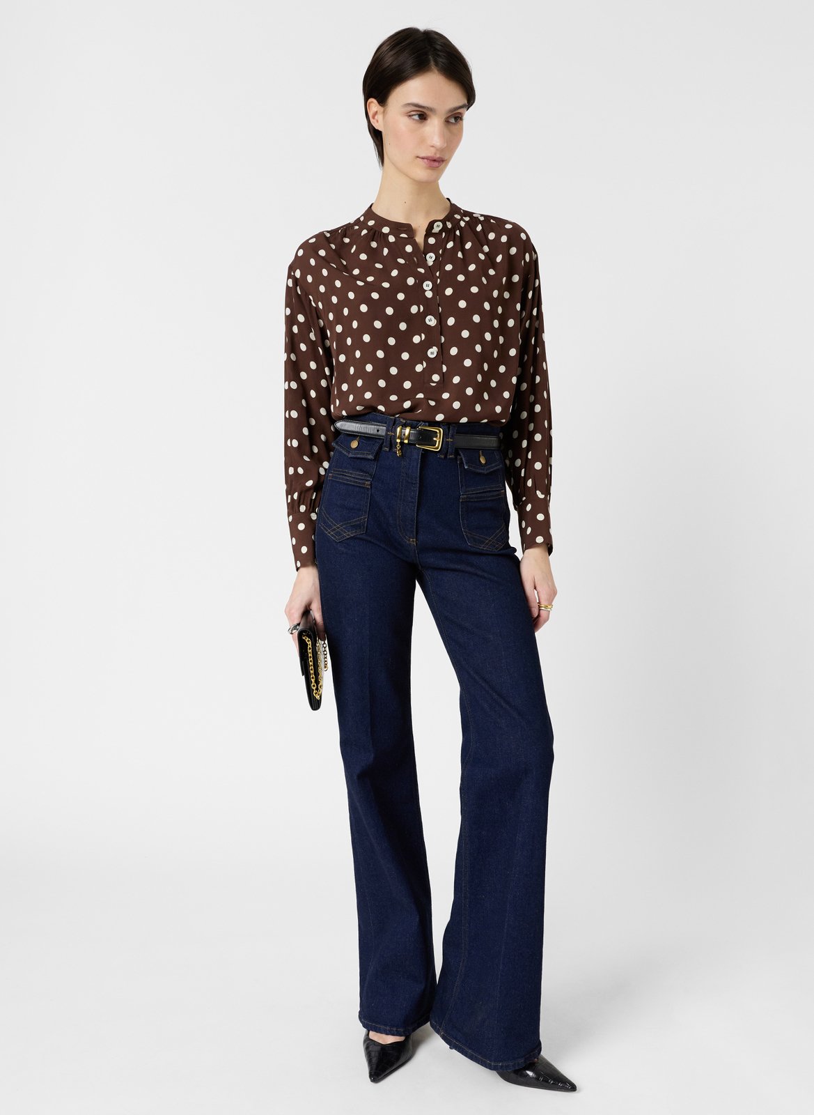 Blouse met Tunesische kraag en stippen GERARD DAREL Bruin