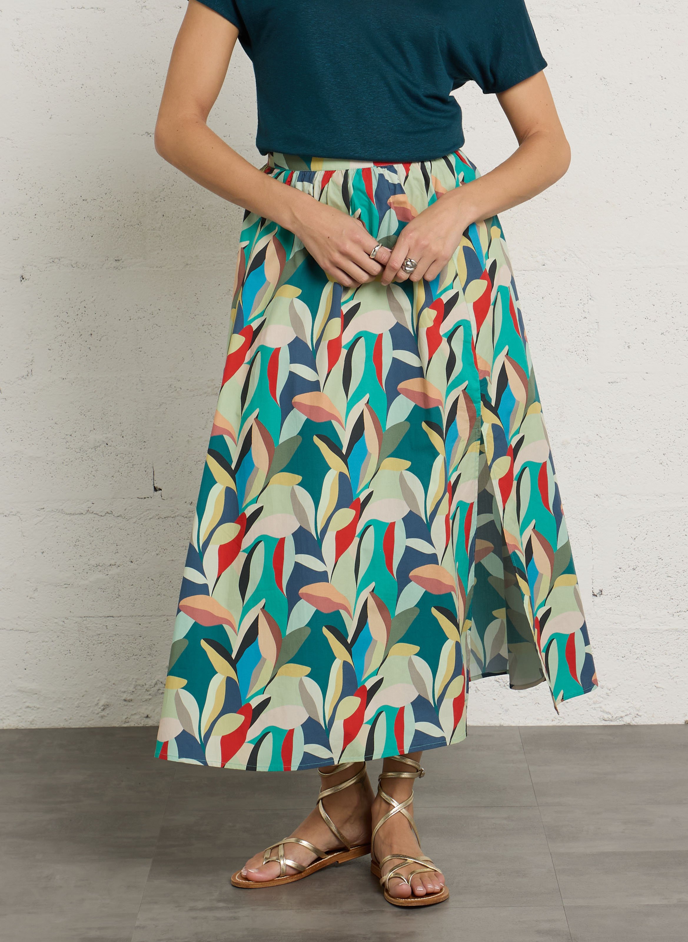 Halflange, wijde rok van katoen met print PETITE MENDIGOTE Veelkleurig