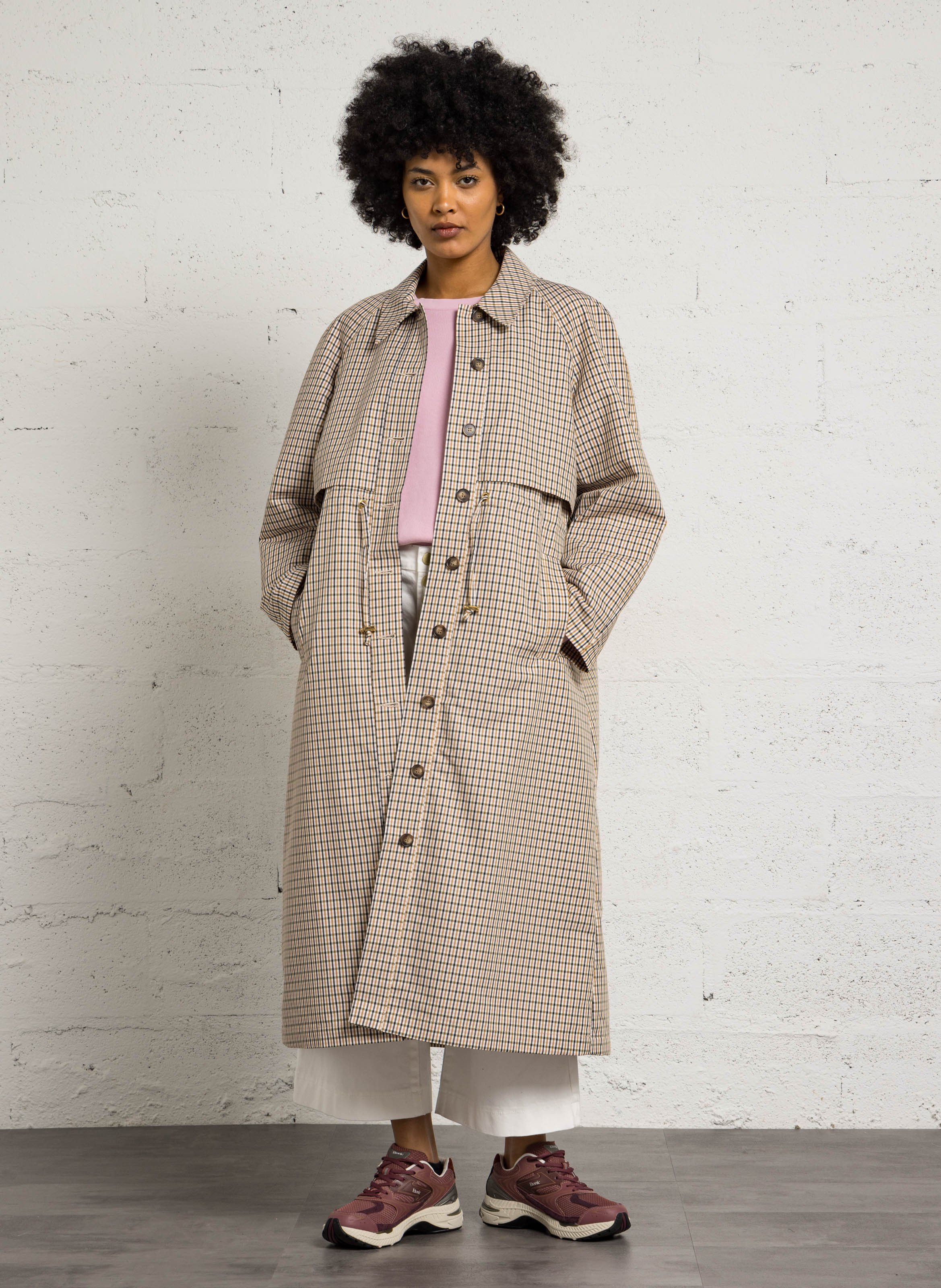Long straight checked trench coat DES PETITS HAUTS Multicolored