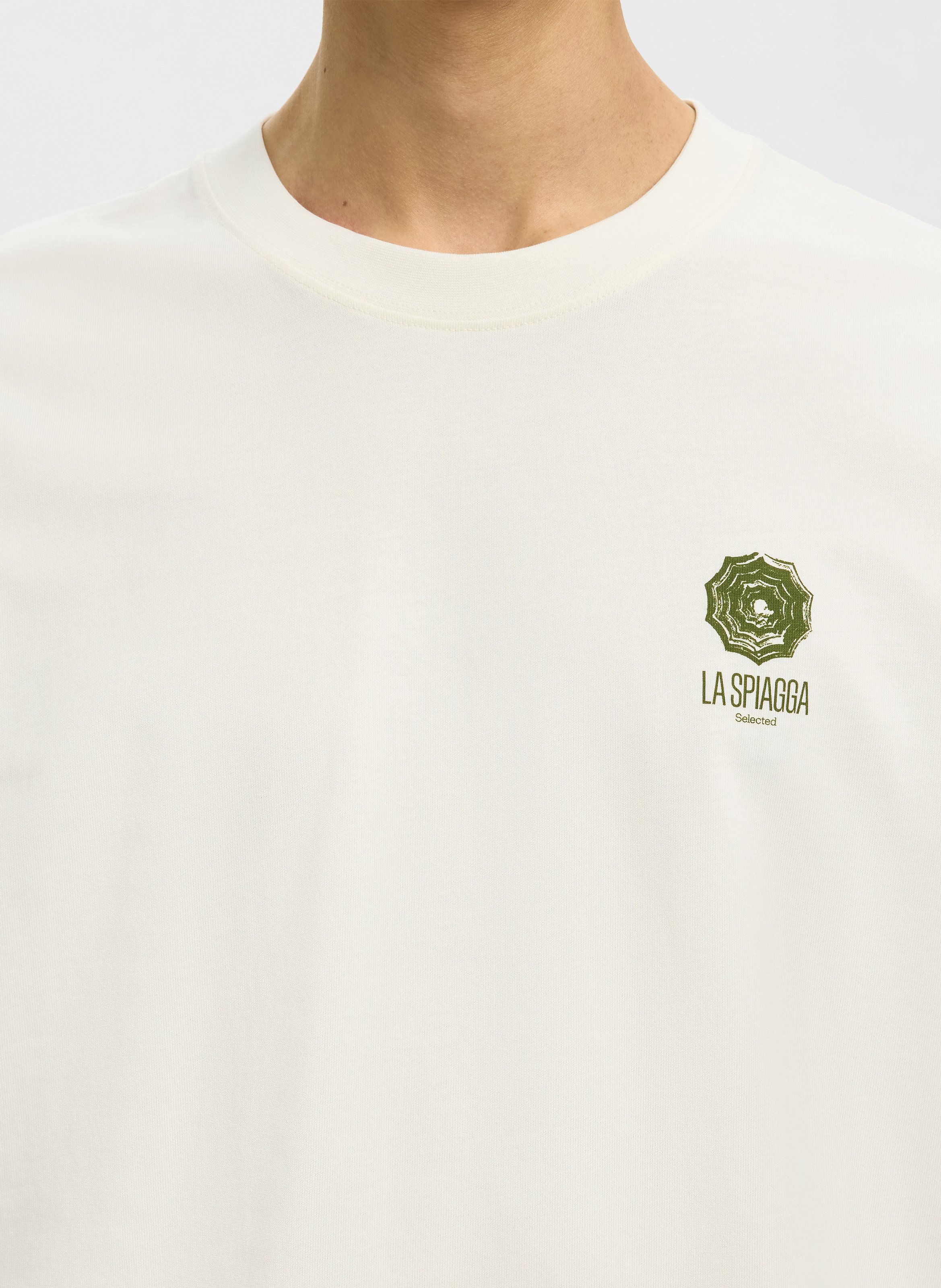 Oversized round neck organic cotton t-shirt SELECTED Beige